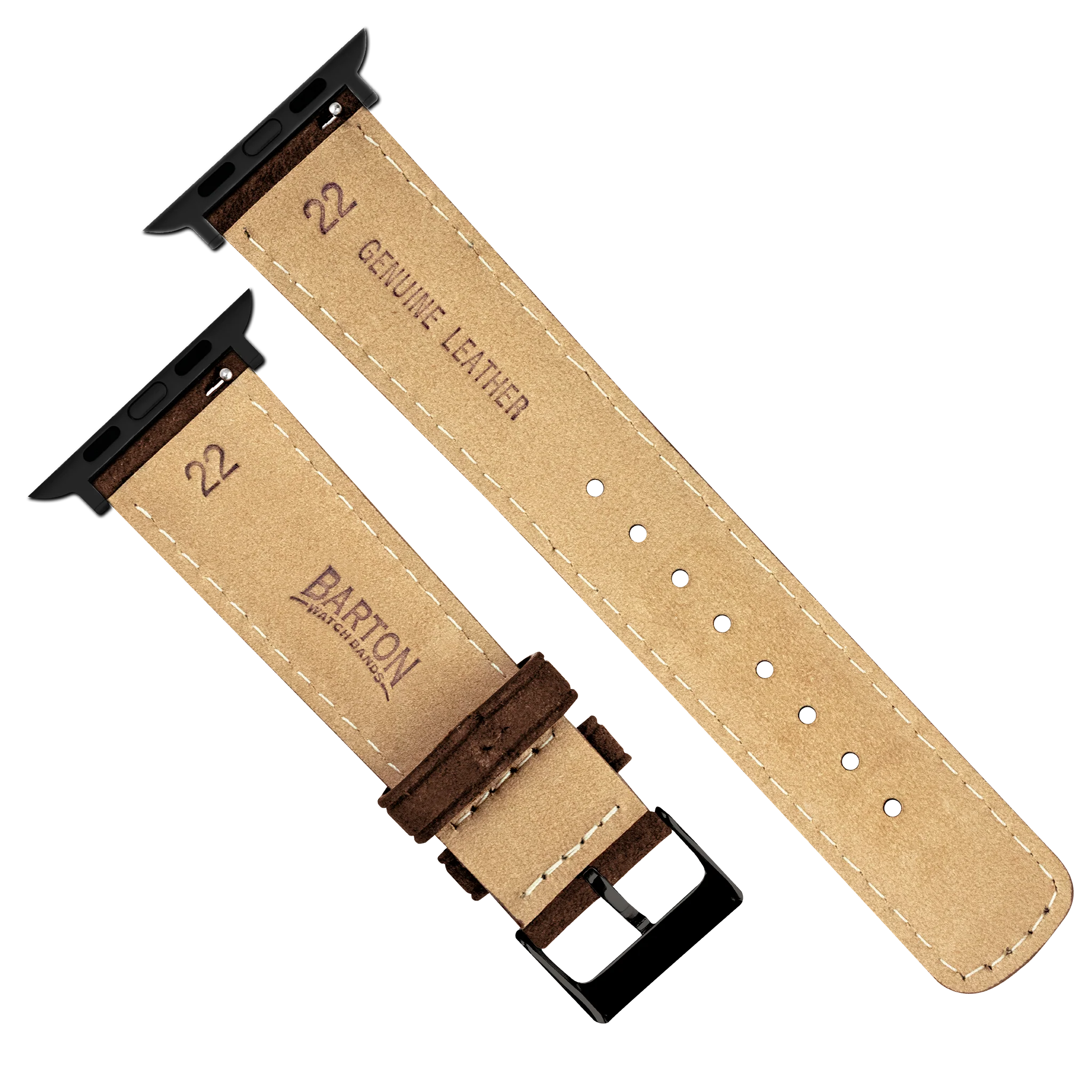 Apple Watch Chocolate Brown Italian Suede Linen White Stitching Watch Band - Image 8