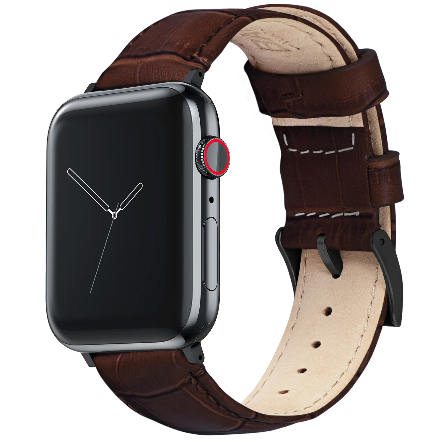 Apple Watch Coffee Brown Alligator Grain Leather Watch Band - Image 2