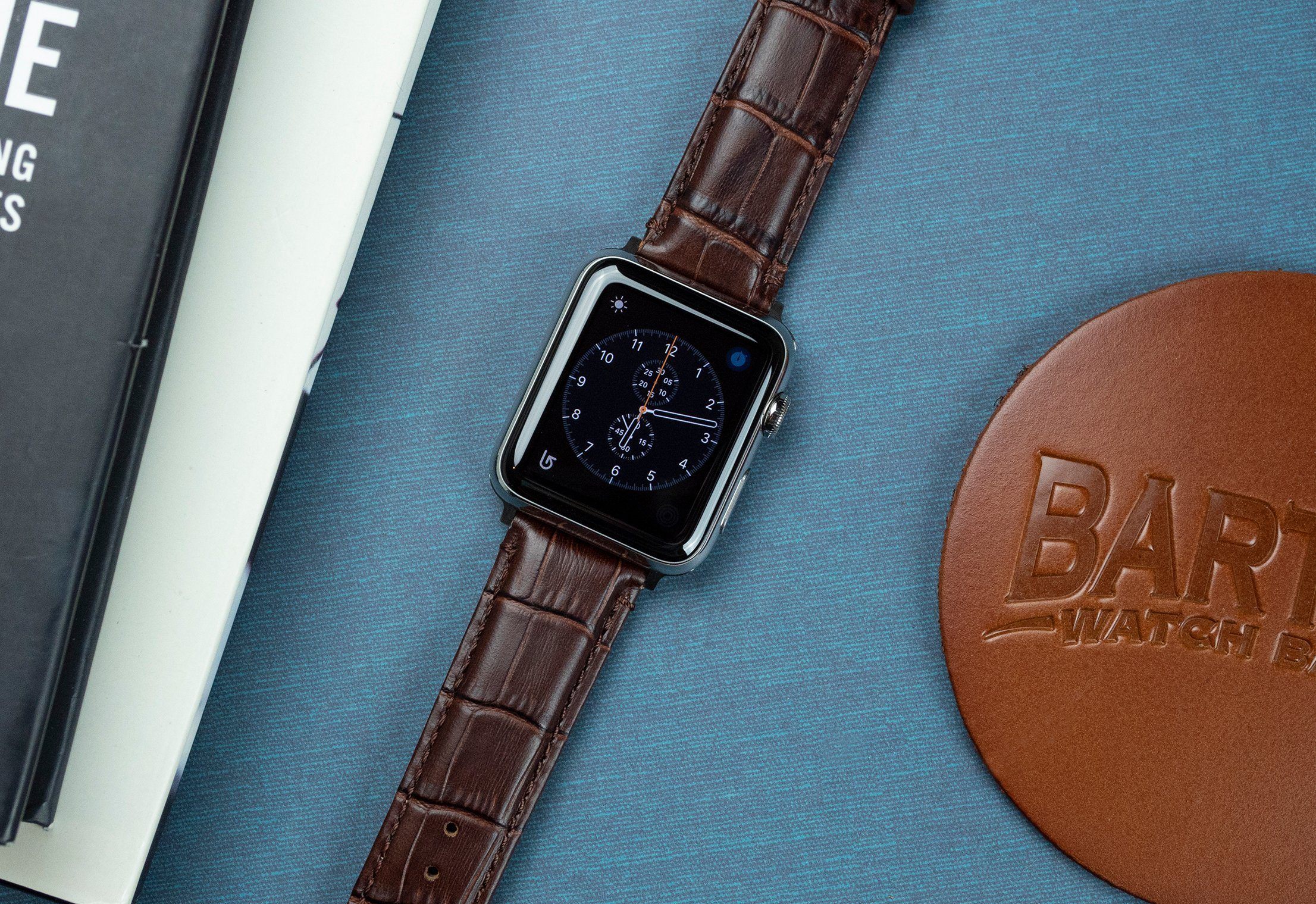 Apple Watch Coffee Brown Alligator Grain Leather Watch Band - Image 5