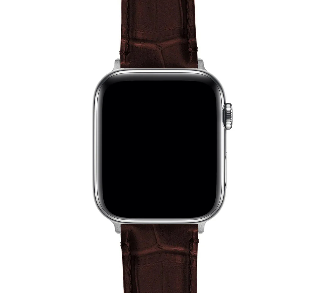 Apple Watch Coffee Brown Alligator Grain Leather Watch Band - Image 6