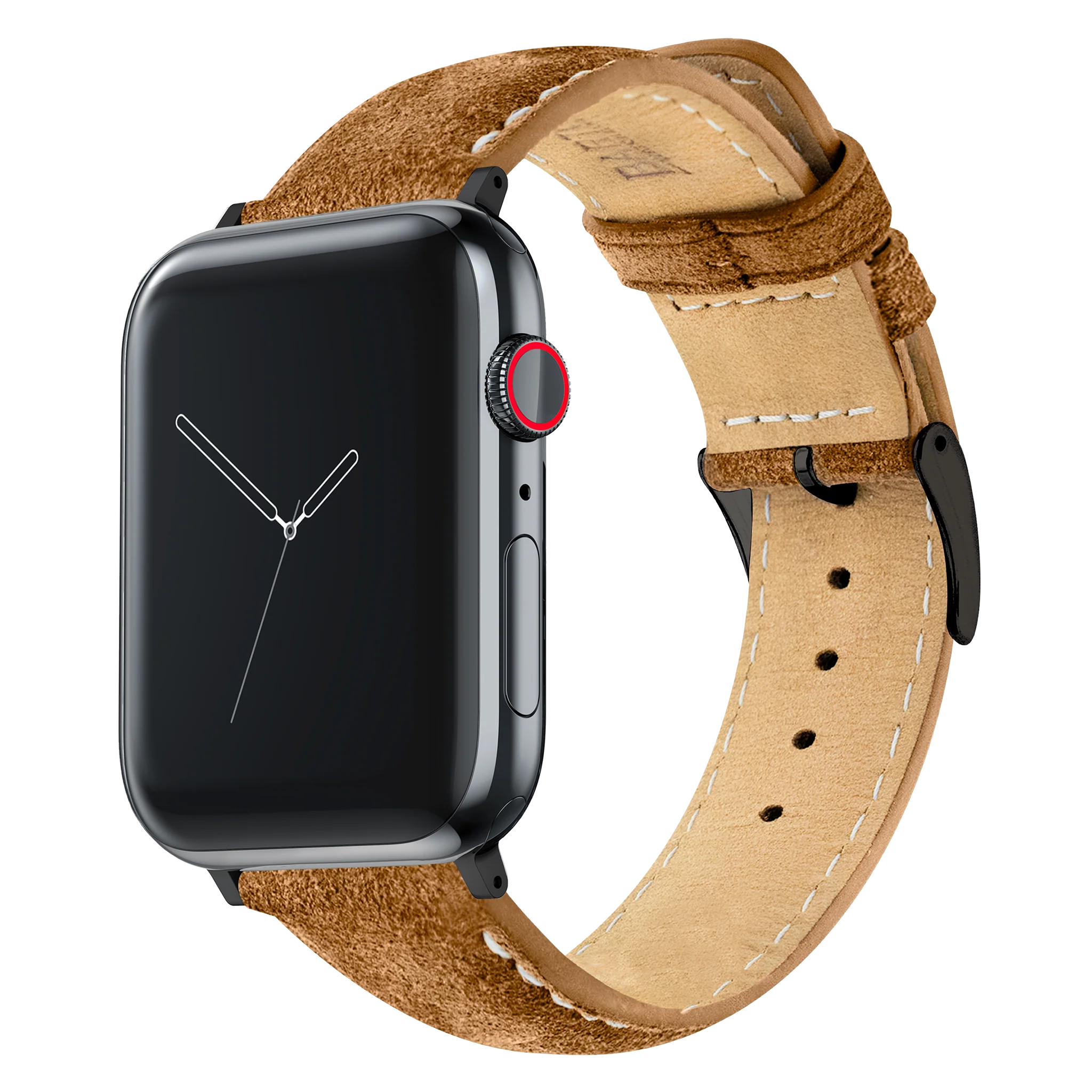 Apple Watch Cognac Brown Italian Suede Linen White Stitching Watch Band - Image 3