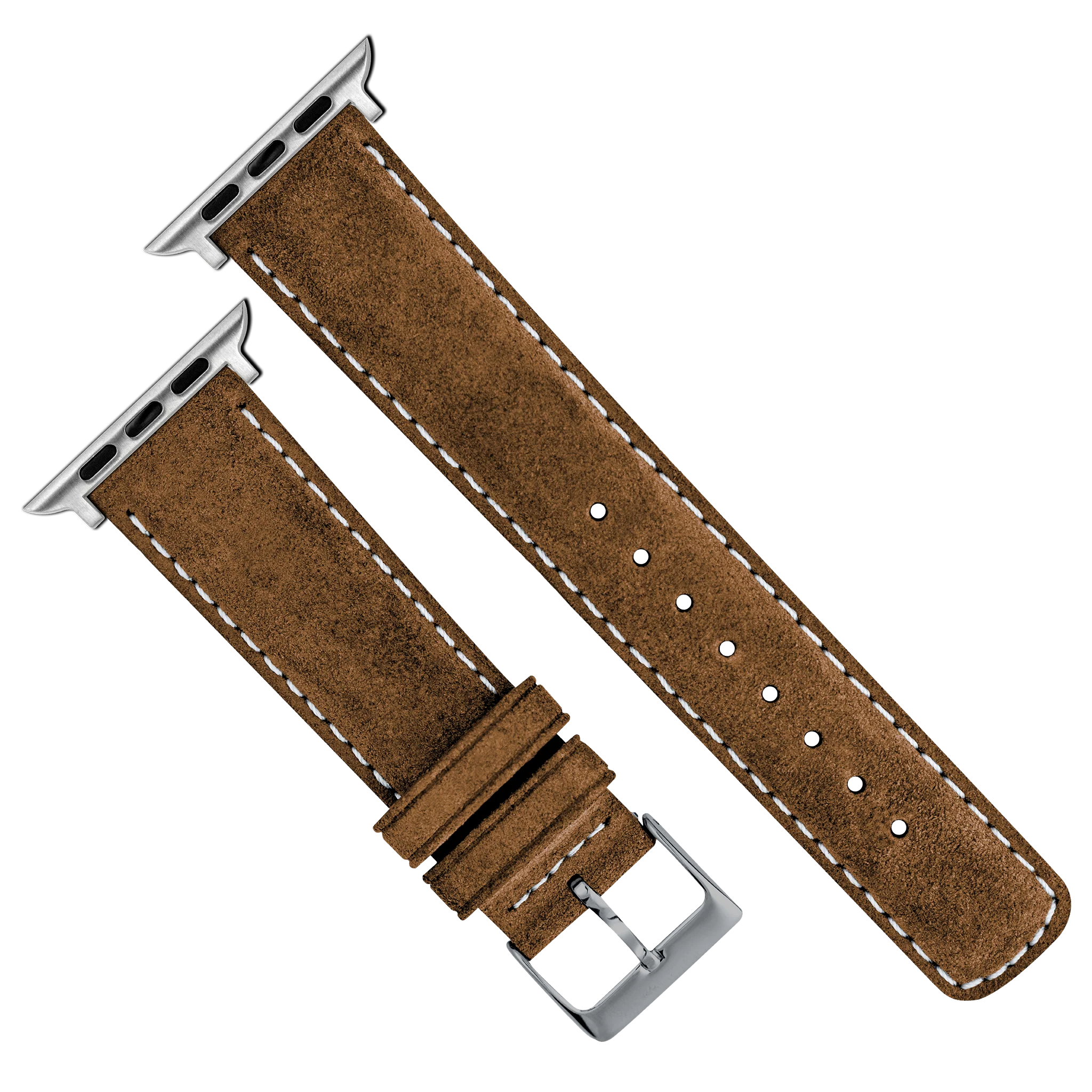 Apple Watch Cognac Brown Italian Suede Linen White Stitching Watch Band - Image 4