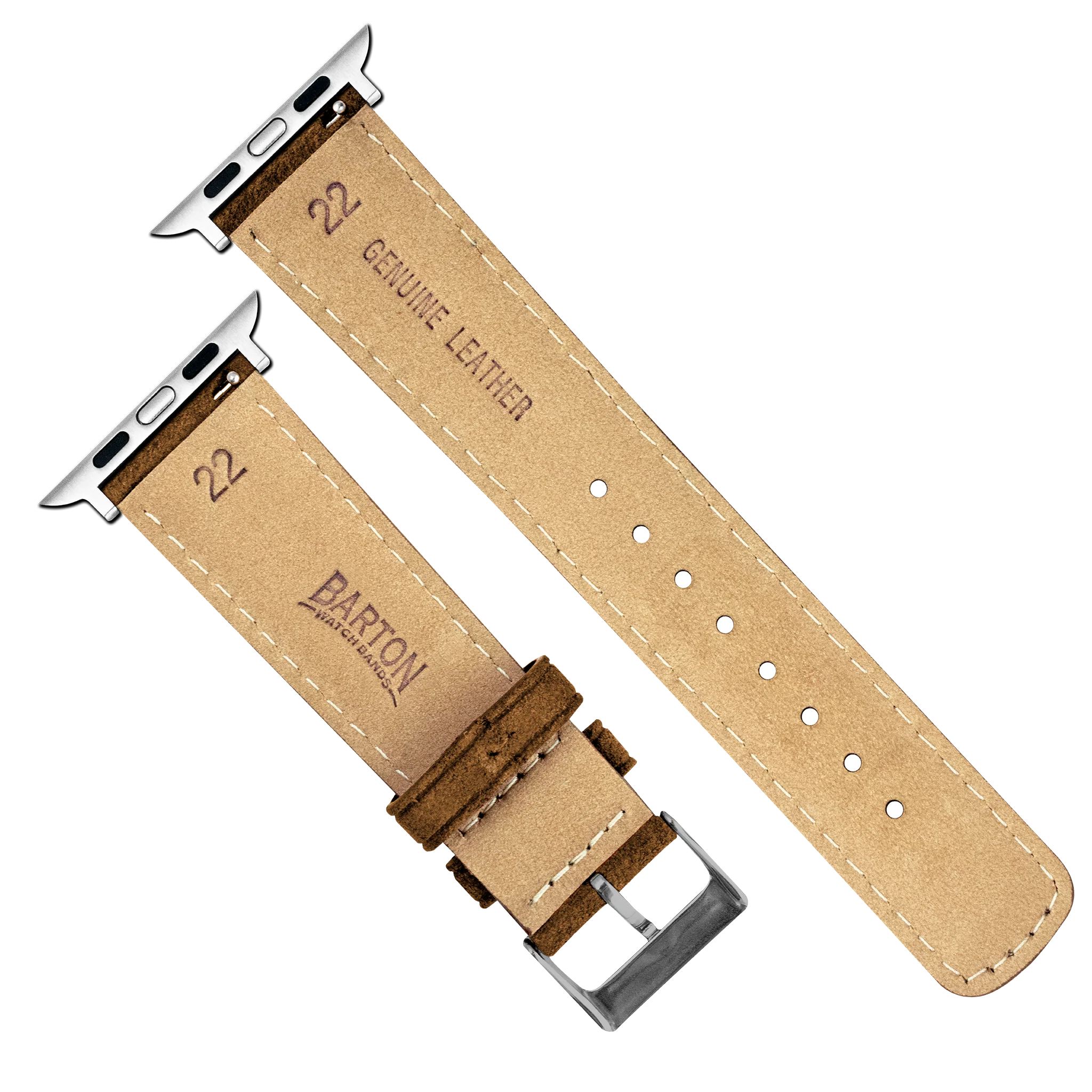 Apple Watch Cognac Brown Italian Suede Linen White Stitching Watch Band - Image 6