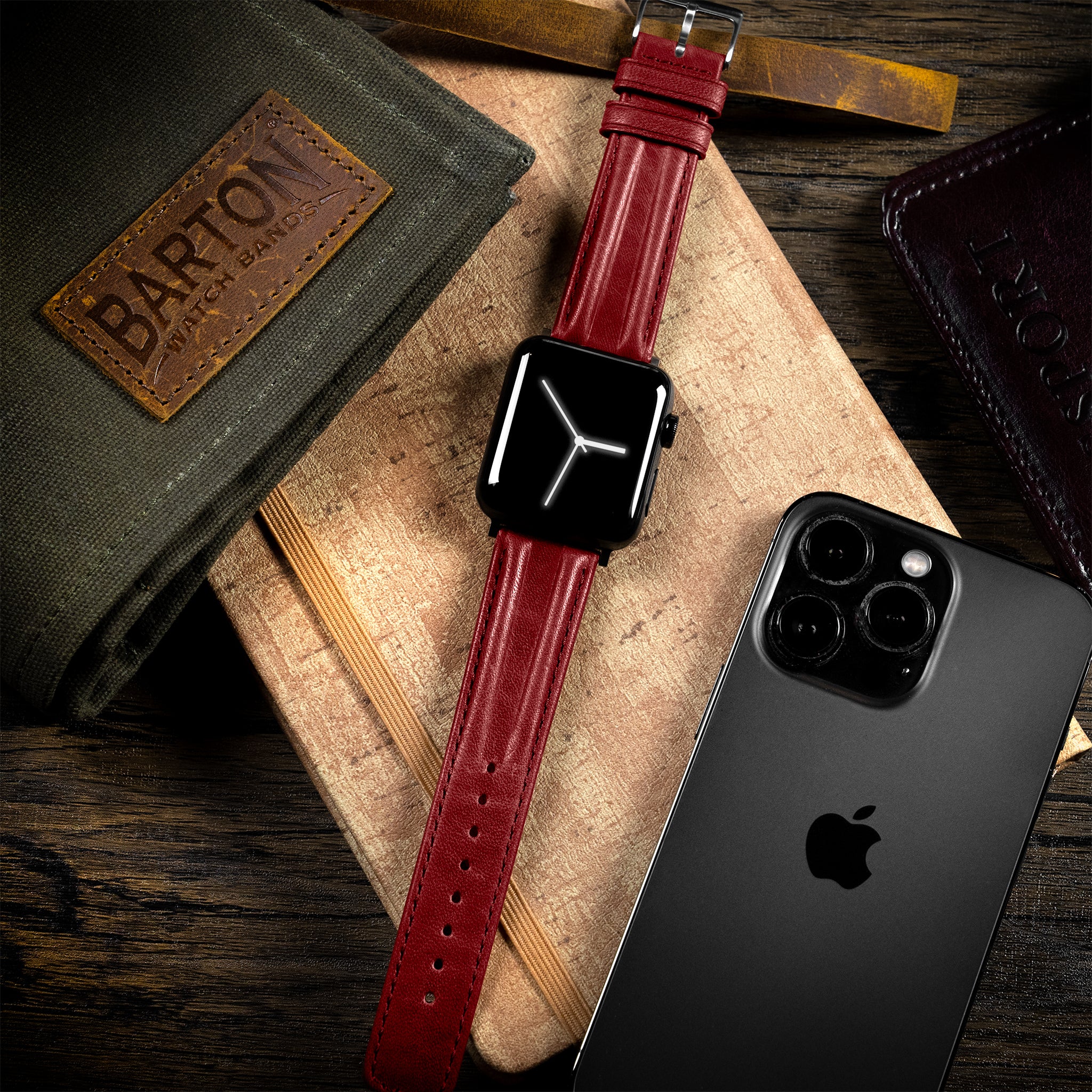 Apple Watch Crimson Red Classic Horween Leather Watch Band - Image 3