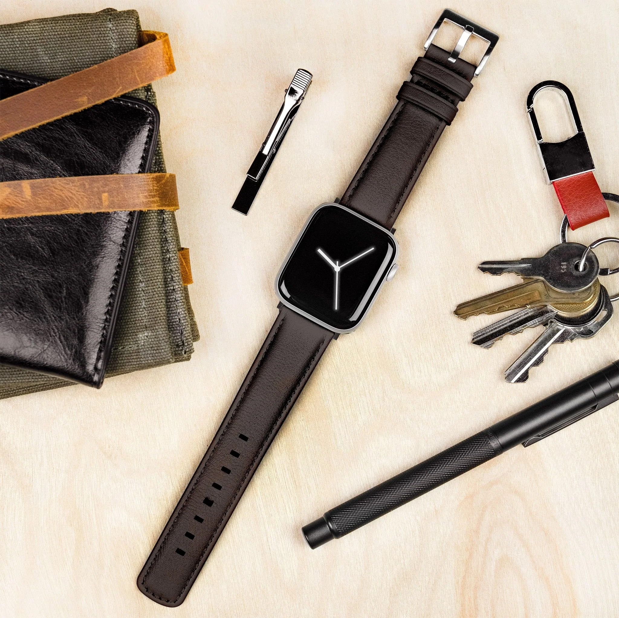 Apple Watch Dark Brown Pittards Performance Leather Brown Stitching Watch Band - Image 2