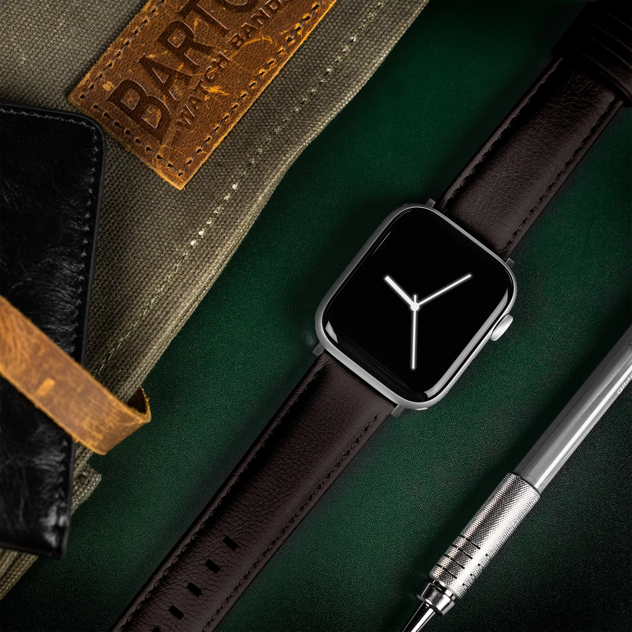 Apple Watch Dark Brown Pittards Performance Leather Brown Stitching Watch Band - Image 6