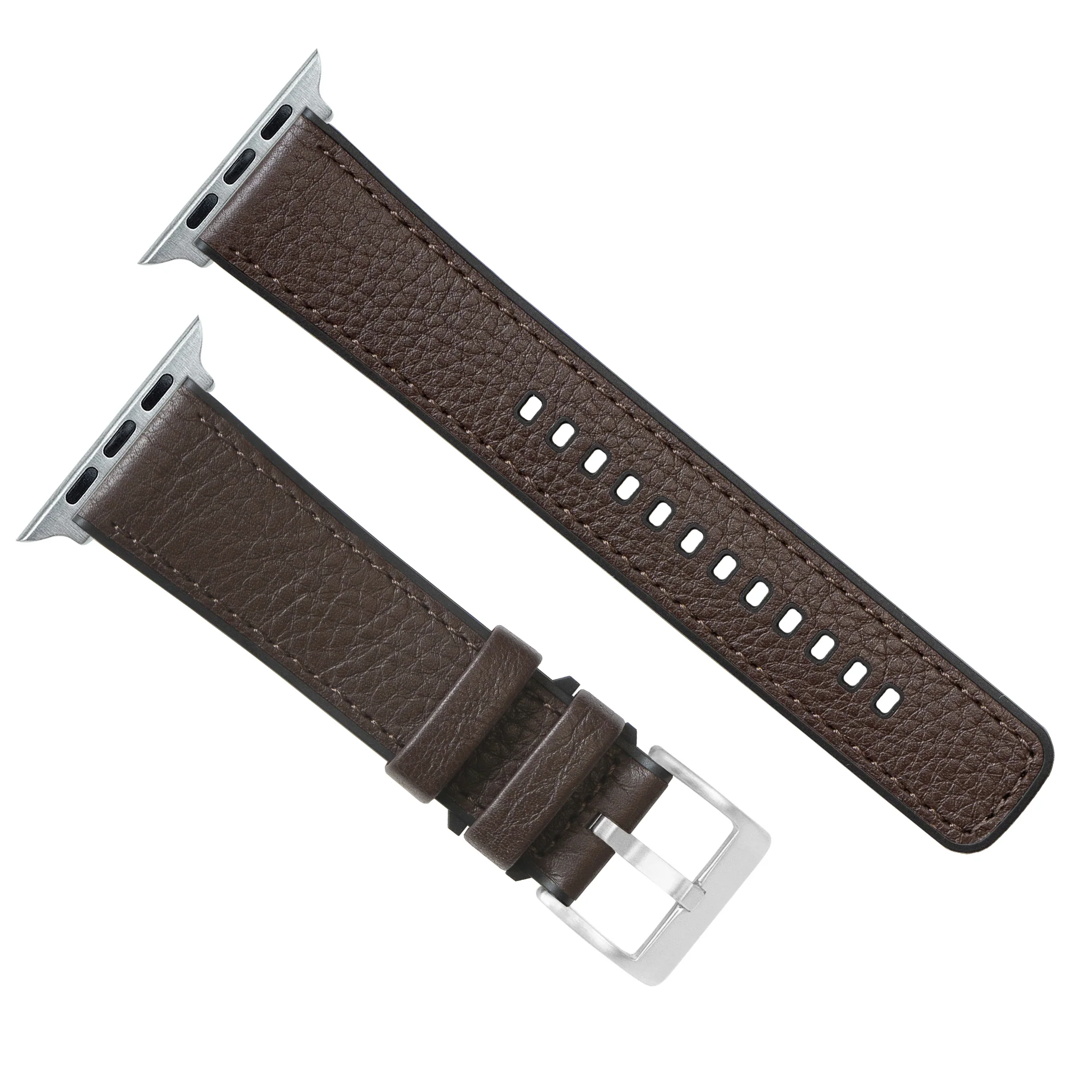 Apple Watch Dark Brown Water Resistant Leather Silicone Base Watch Band - Image 3