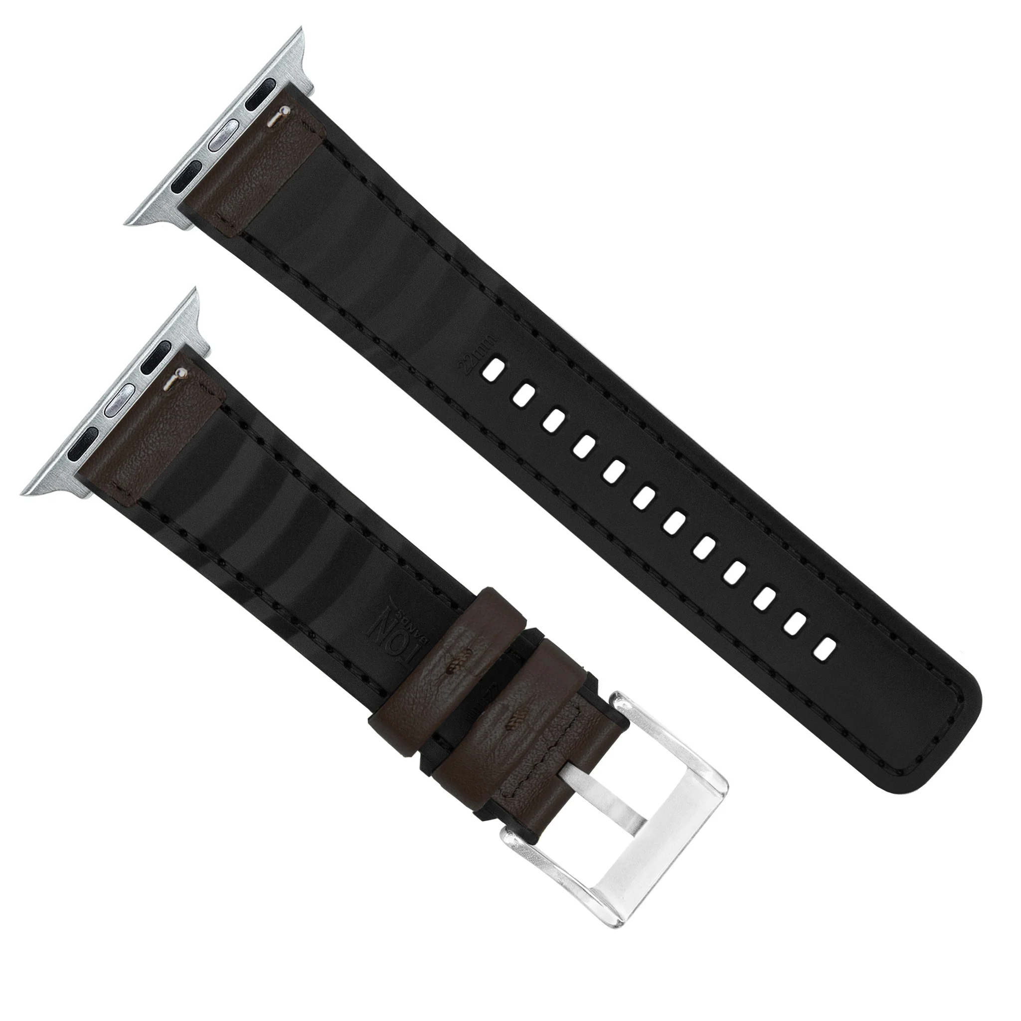 Apple Watch Dark Brown Water Resistant Leather Silicone Base Watch Band - Image 4