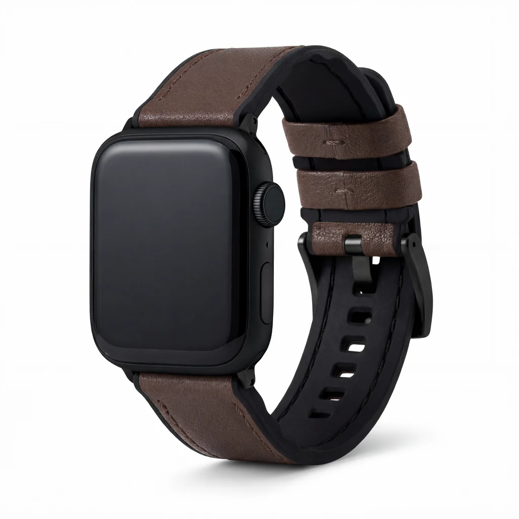Apple Watch Dark Brown Water Resistant Leather Silicone Base Watch Band - Image 6