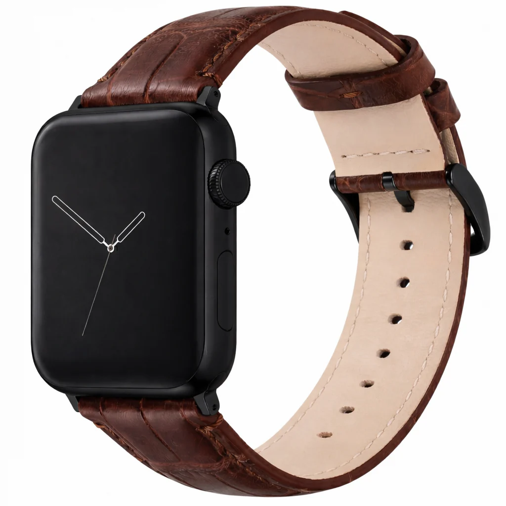 Apple Watch Genuine Alligator Brown Leather Watch Band, Made in USA - Image 5