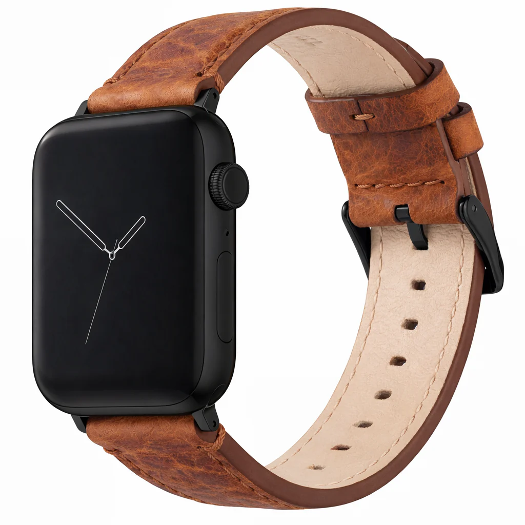 Apple Watch Genuine Bison Brown Leather Watch Band, Made in USA - Image 5