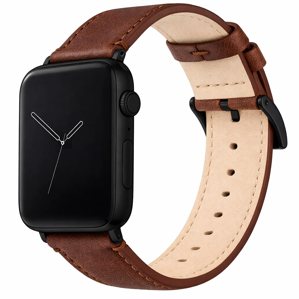 Apple Watch Genuine French Calfskin Brown Leather Watch Band, Crafted in the USA - Image 5