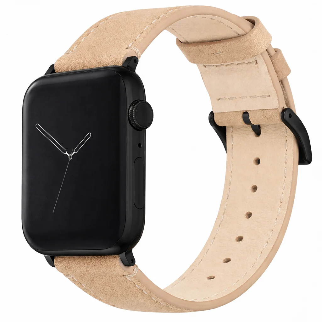 Apple Watch Genuine Nubuck Beige Leather Watch Band, Crafted in the USA - Image 5