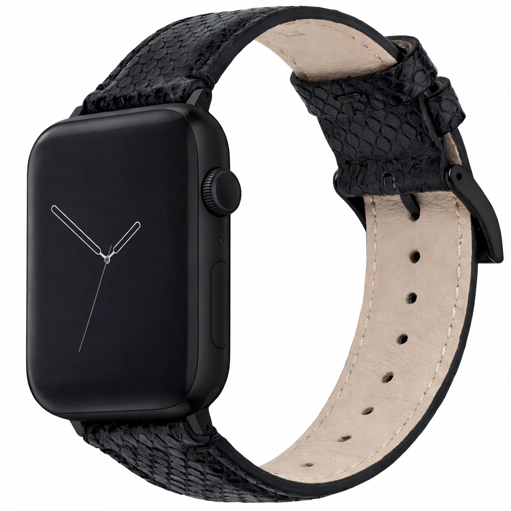Apple Watch Genuine Snakeskin Black Leather Watch Band, Crafted in the USA - Image 5