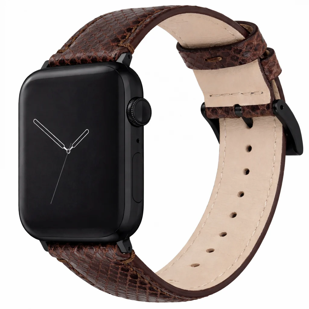 Apple Watch Genuine Snakeskin Brown Leather Watch Band, Crafted in the USA - Image 5