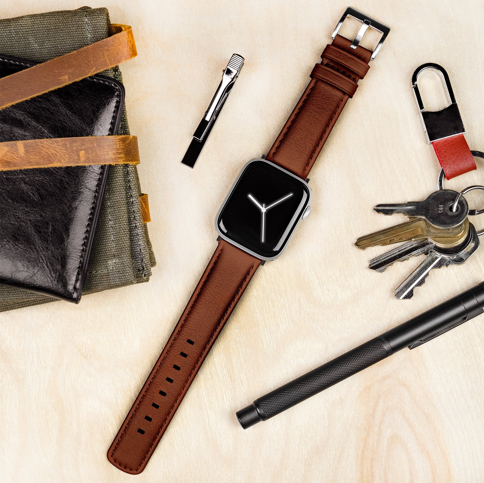 Apple Watch Light Brown Pittards Performance Leather Brown Stitching Watch Band - Image 2