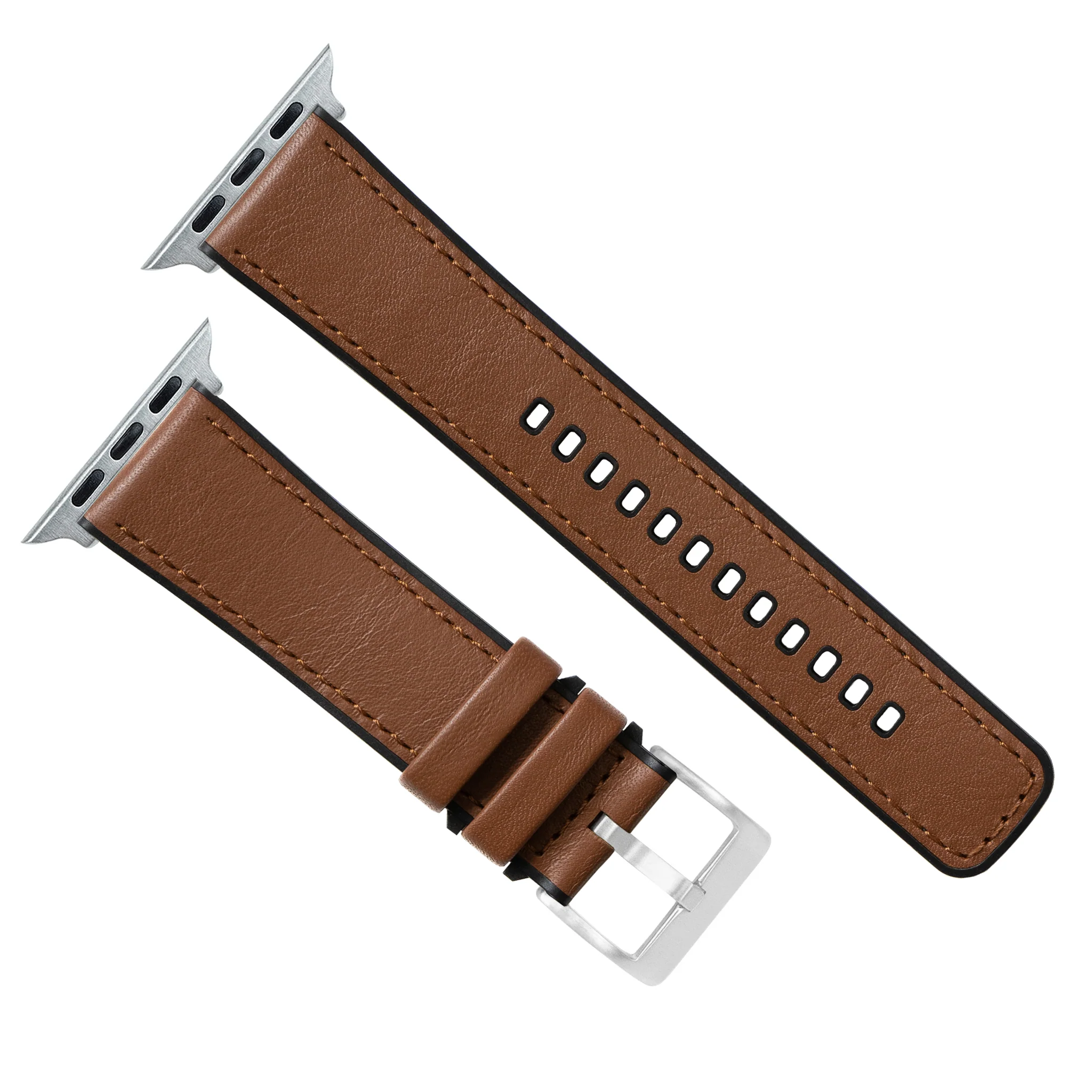 Apple Watch Light Brown Water Resistant Leather Silicone Base Watch Band - Image 3