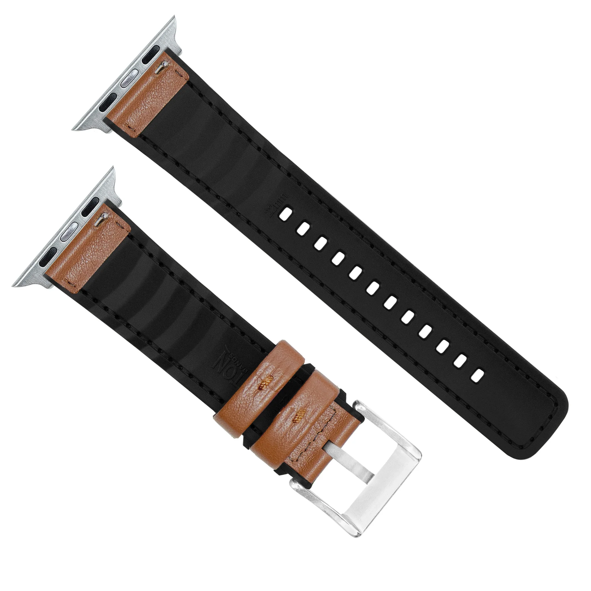 Apple Watch Light Brown Water Resistant Leather Silicone Base Watch Band - Image 4