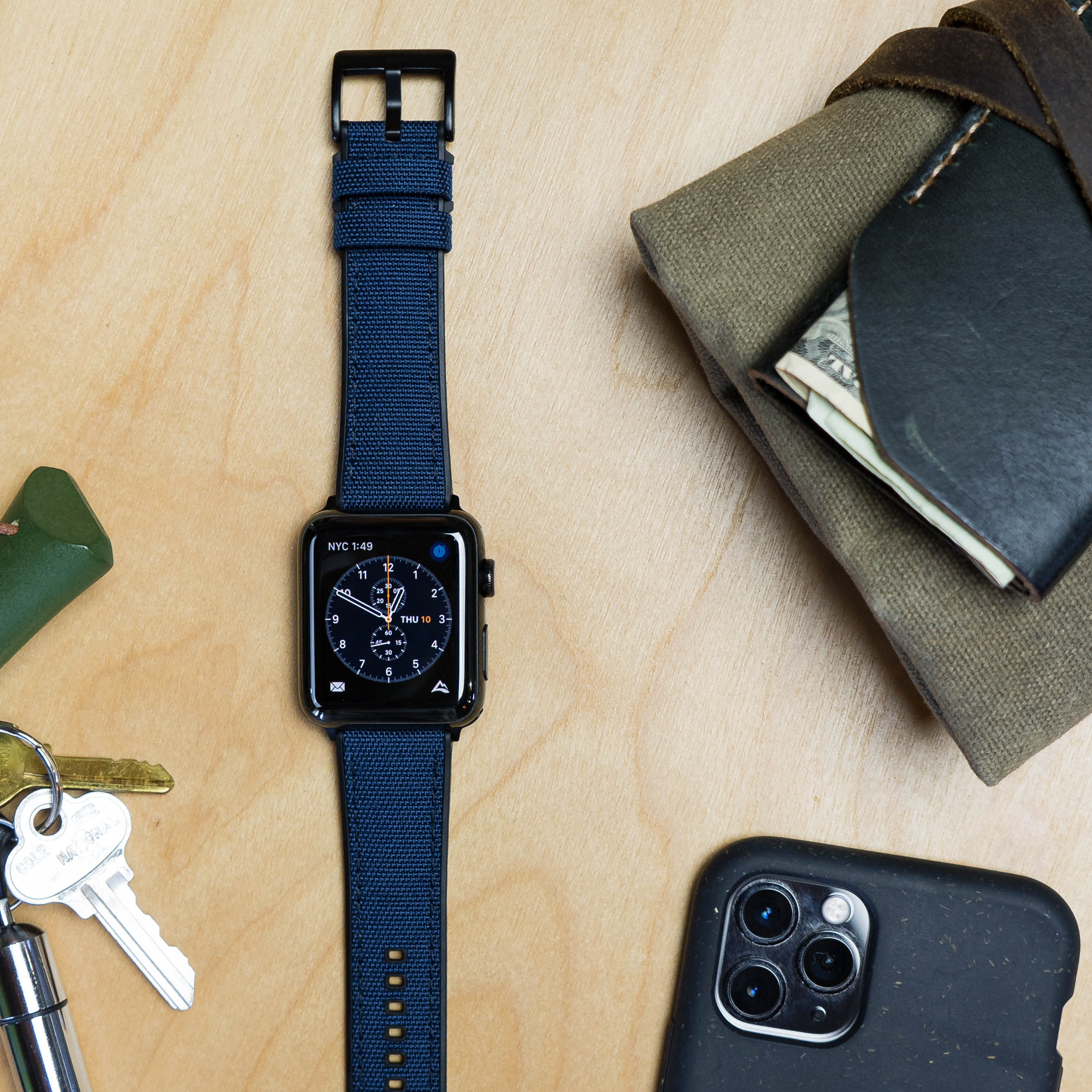Apple Watch Navy Blue Cordura Fabric And Silicone Hybrid Watch Band - Image 3