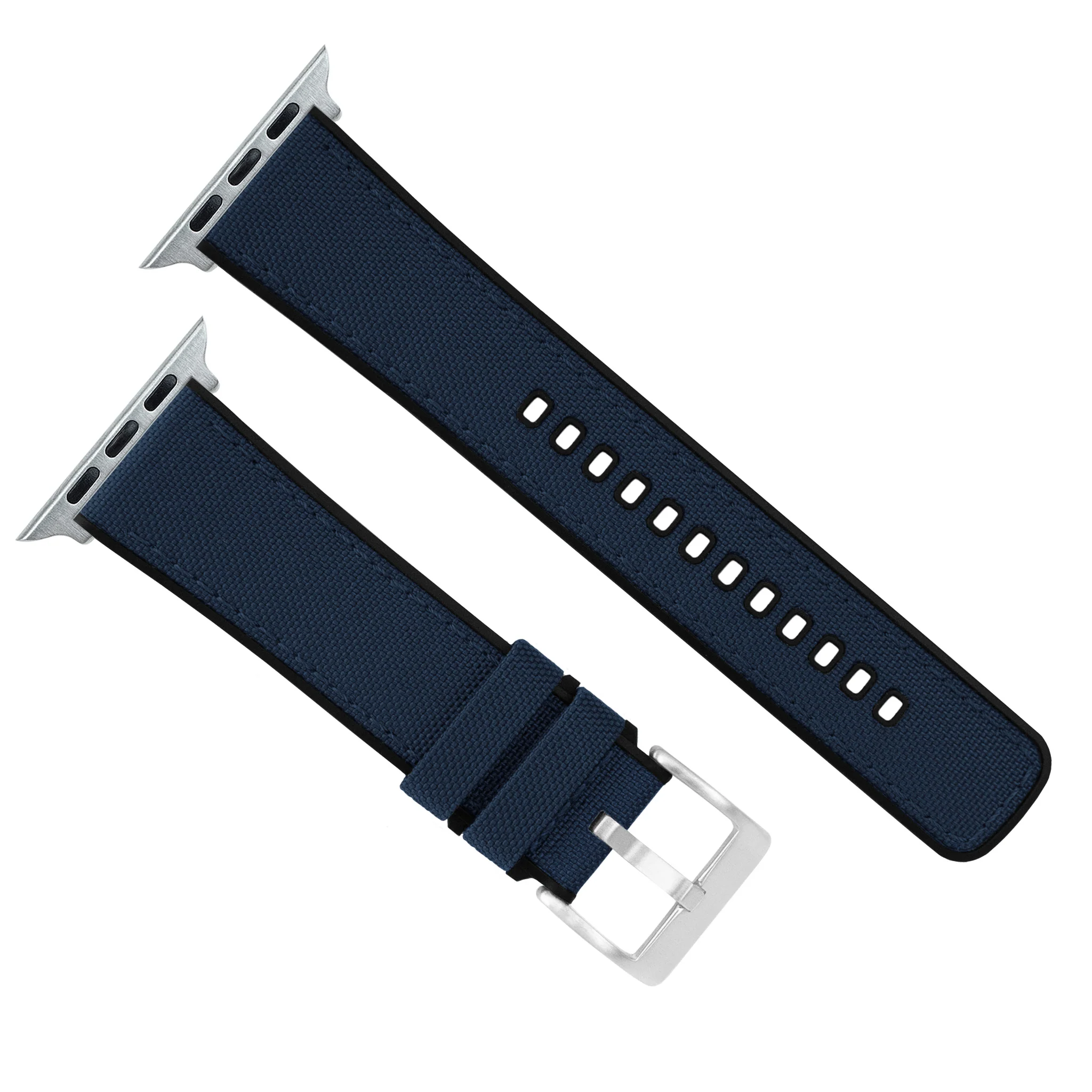 Apple Watch Navy Blue Cordura Fabric And Silicone Hybrid Watch Band - Image 5