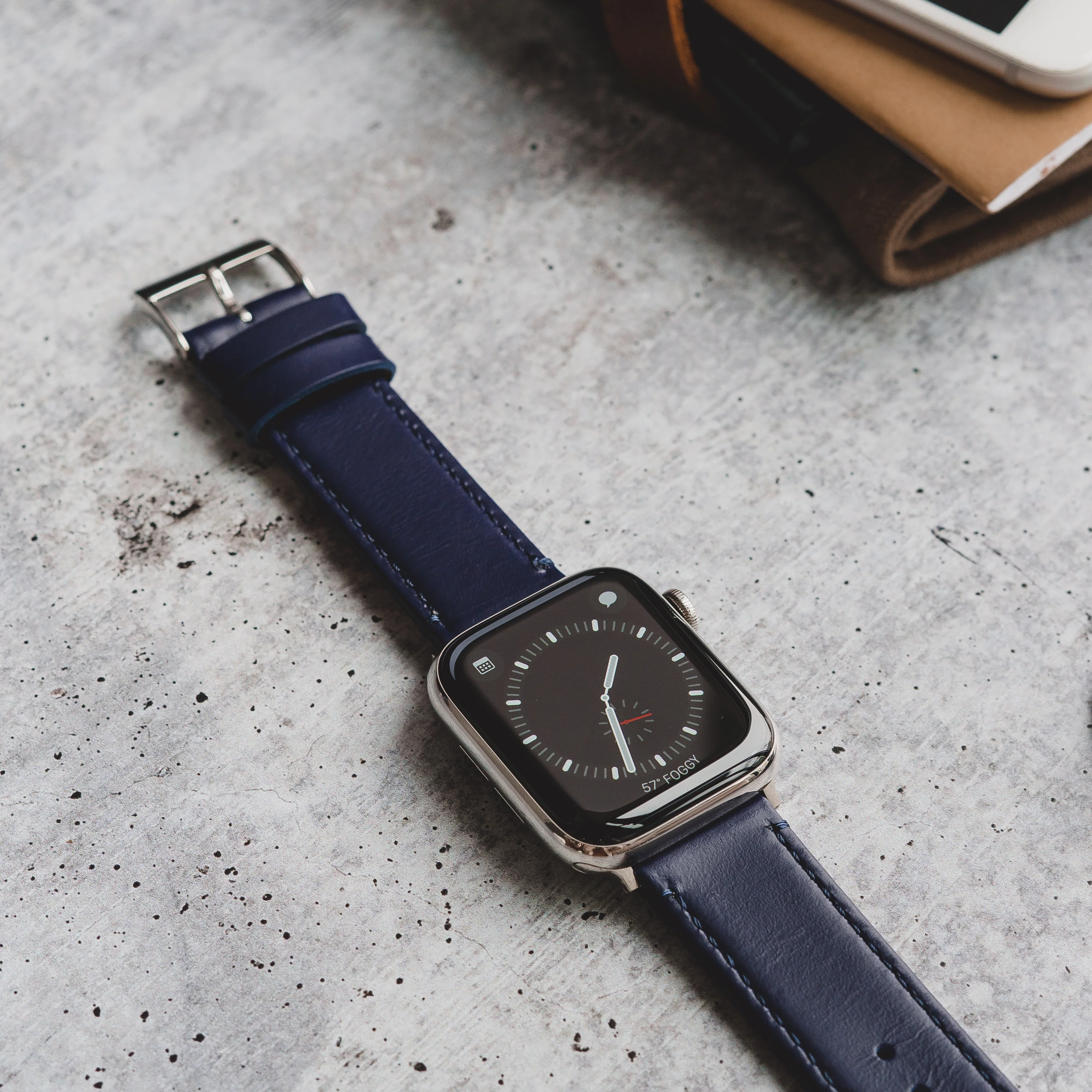 Apple Watch Navy Blue Leather Stitching Watch Band - Image 7