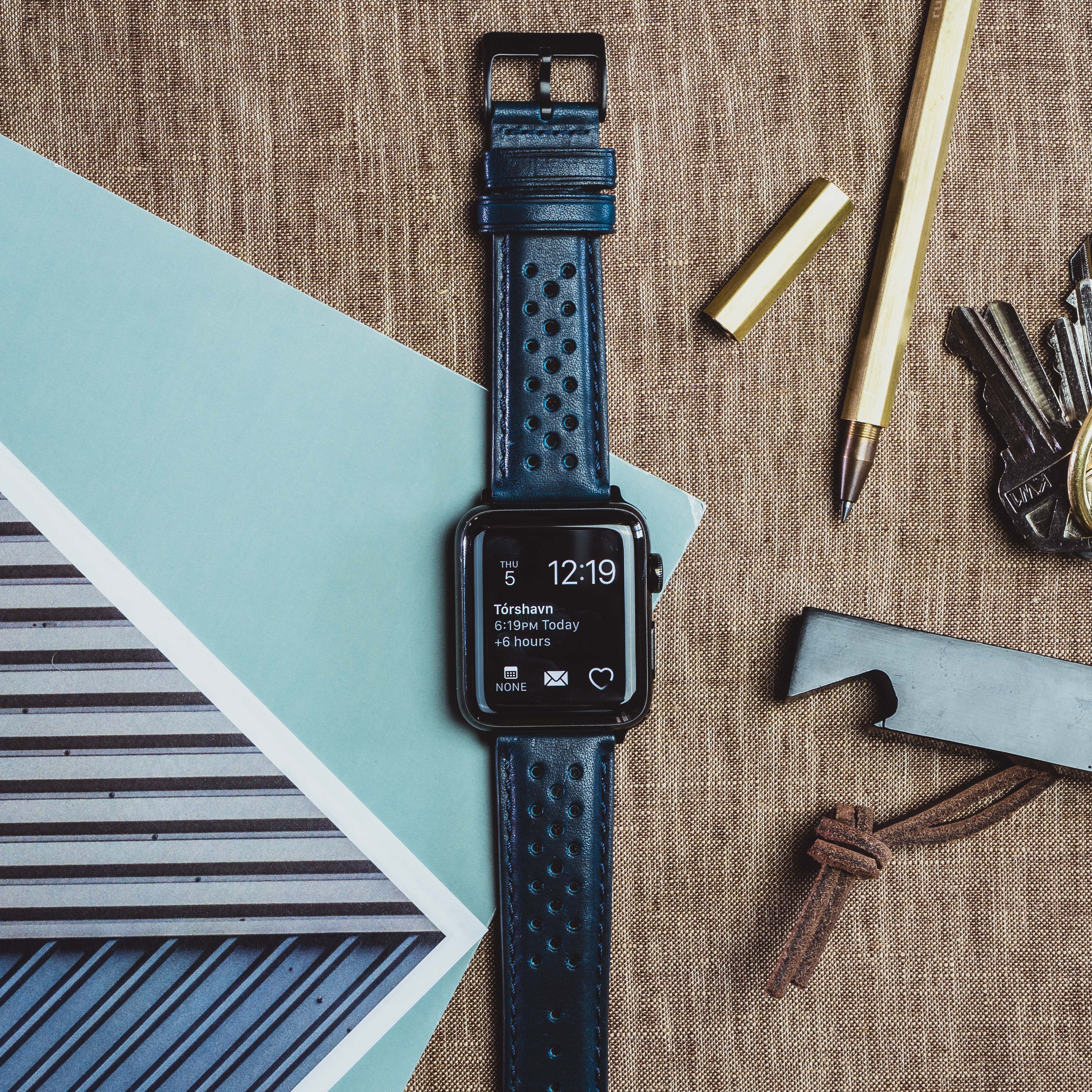 Apple Watch Navy Blue Racing Horween Leather Watch Band - Image 4