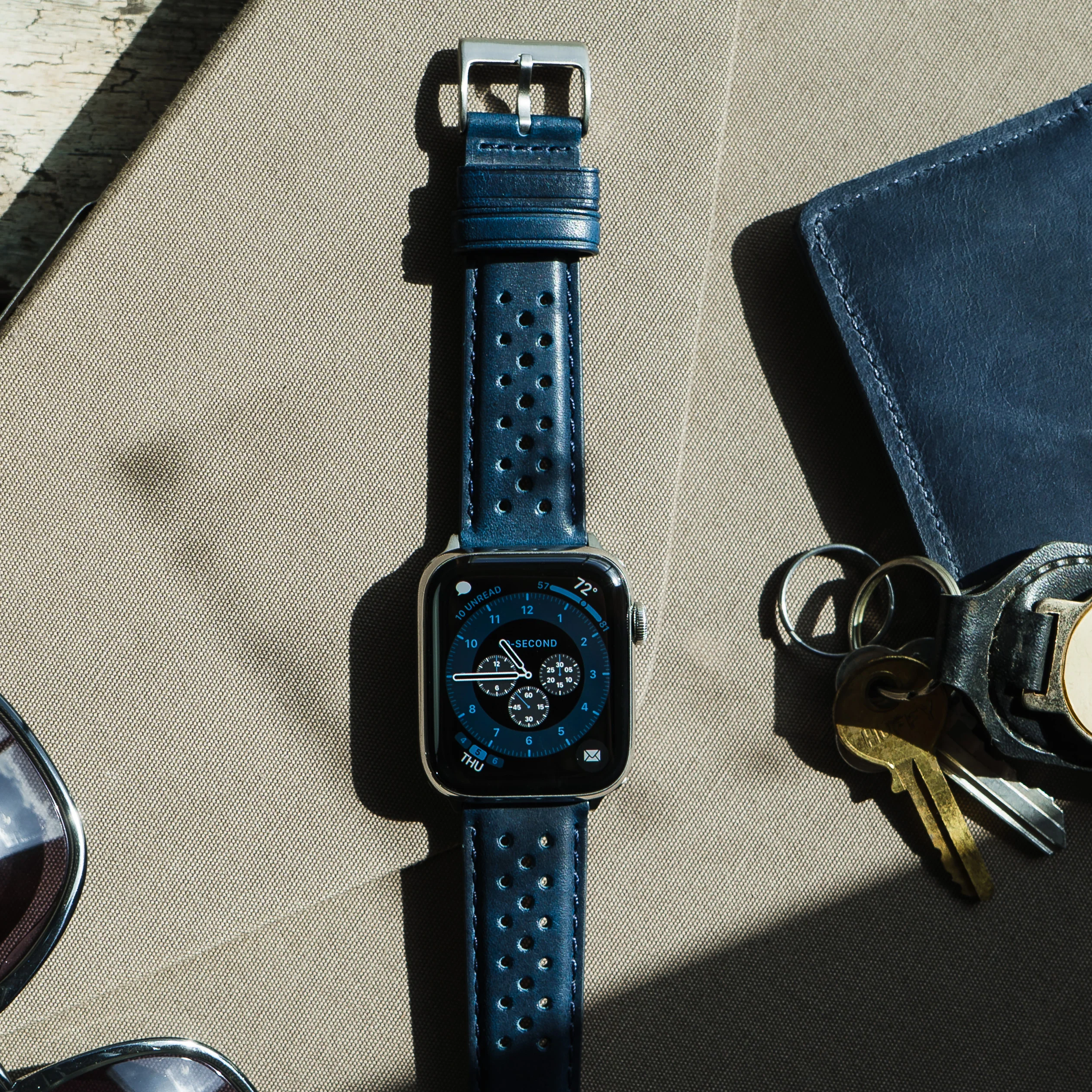 Apple Watch Navy Blue Racing Horween Leather Watch Band - Image 5