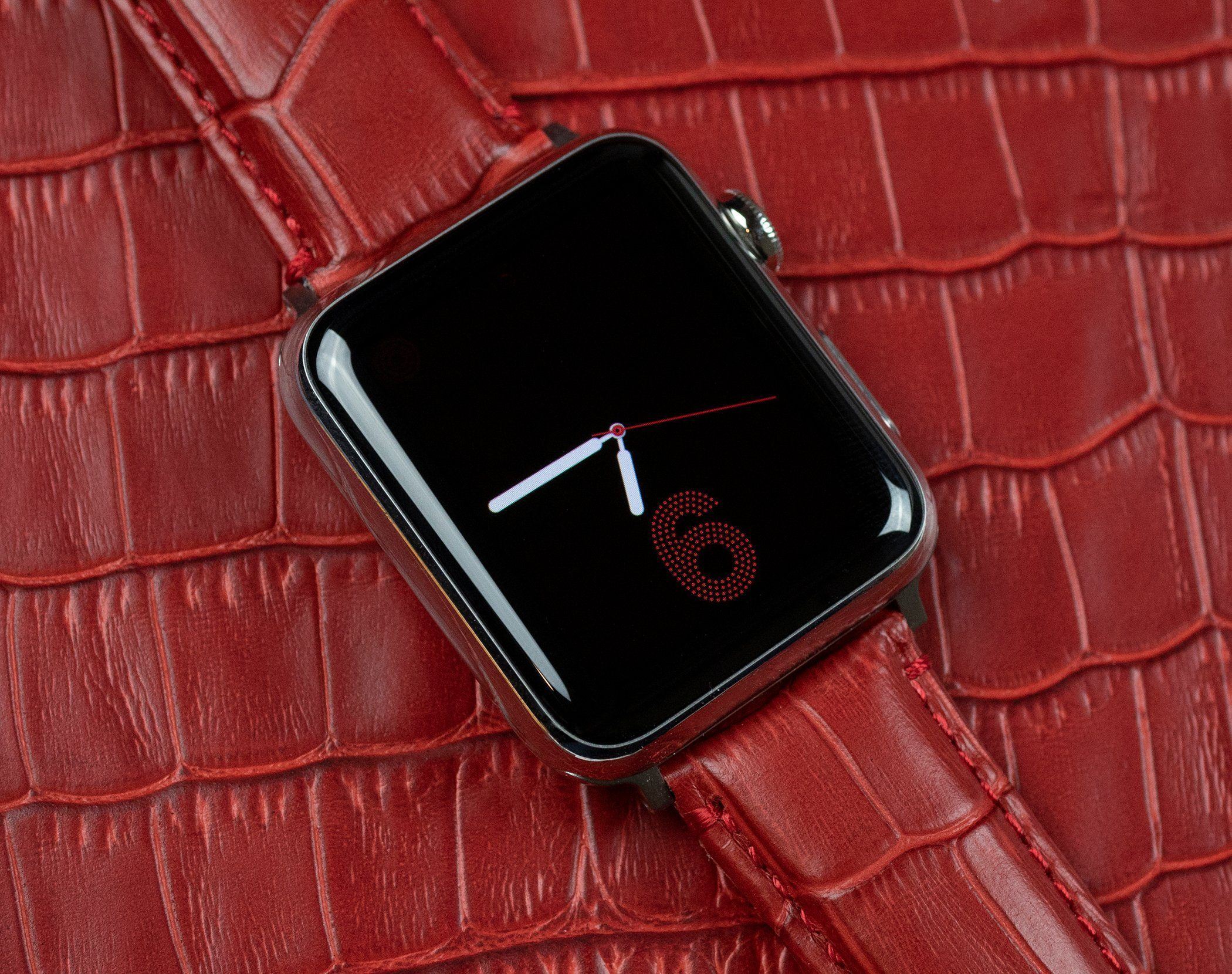 Apple Watch Red Alligator Grain Leather Watch Band - Image 6