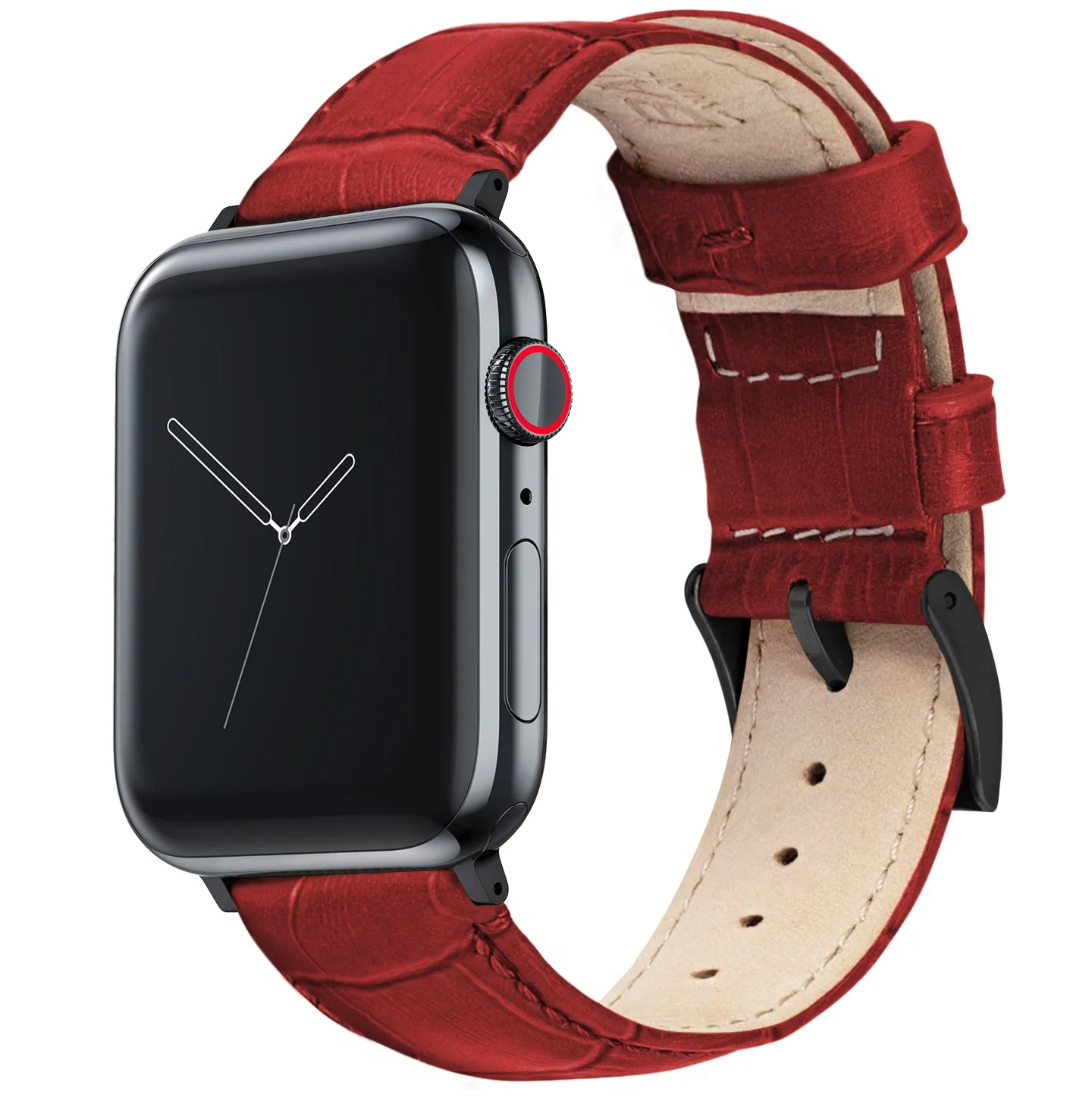 Apple Watch Small (38mm, 40mm, 41mm, 42mm) Red Alligator Grain Leather Watch Band - Image 2
