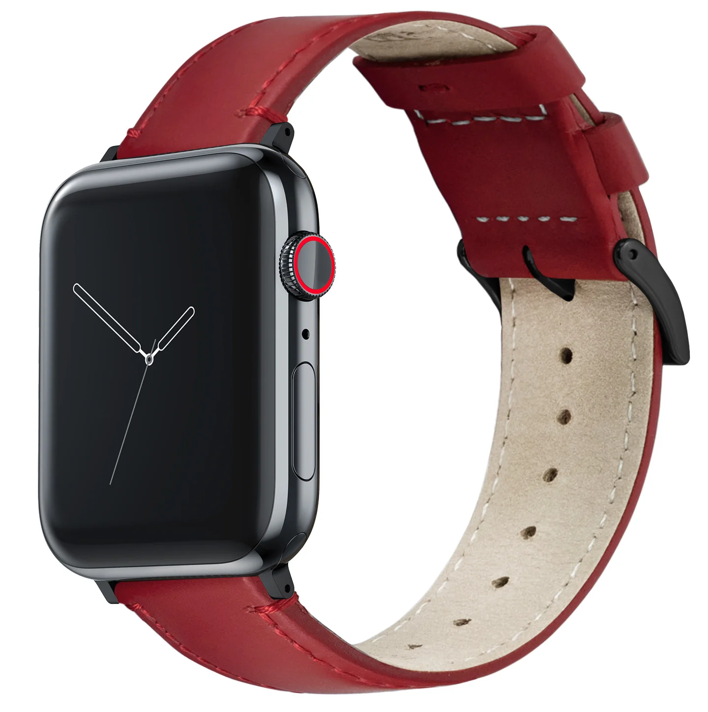 Apple Watch Red Leather Stitching Watch Band - Image 2