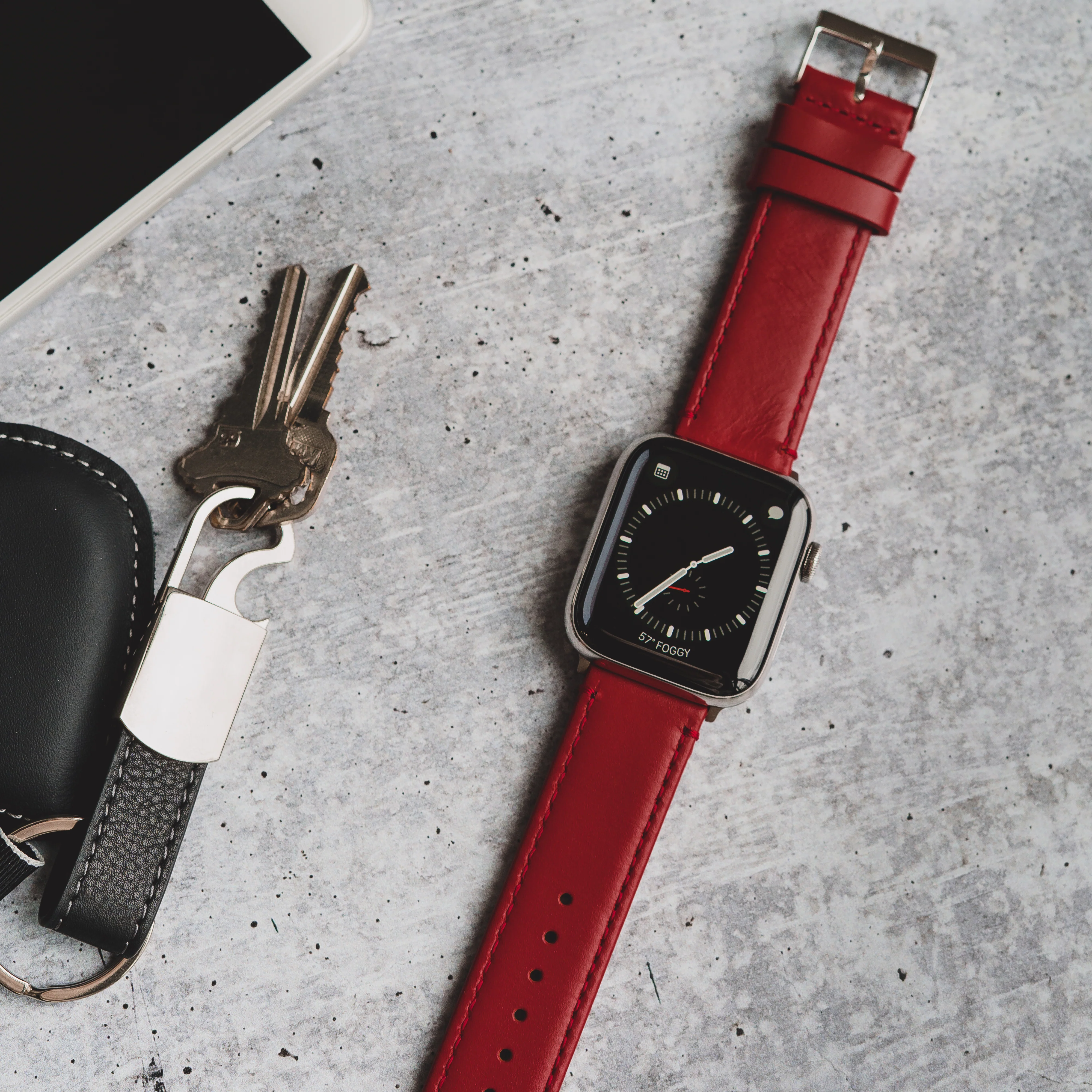 Apple Watch Red Leather Stitching Watch Band - Image 7