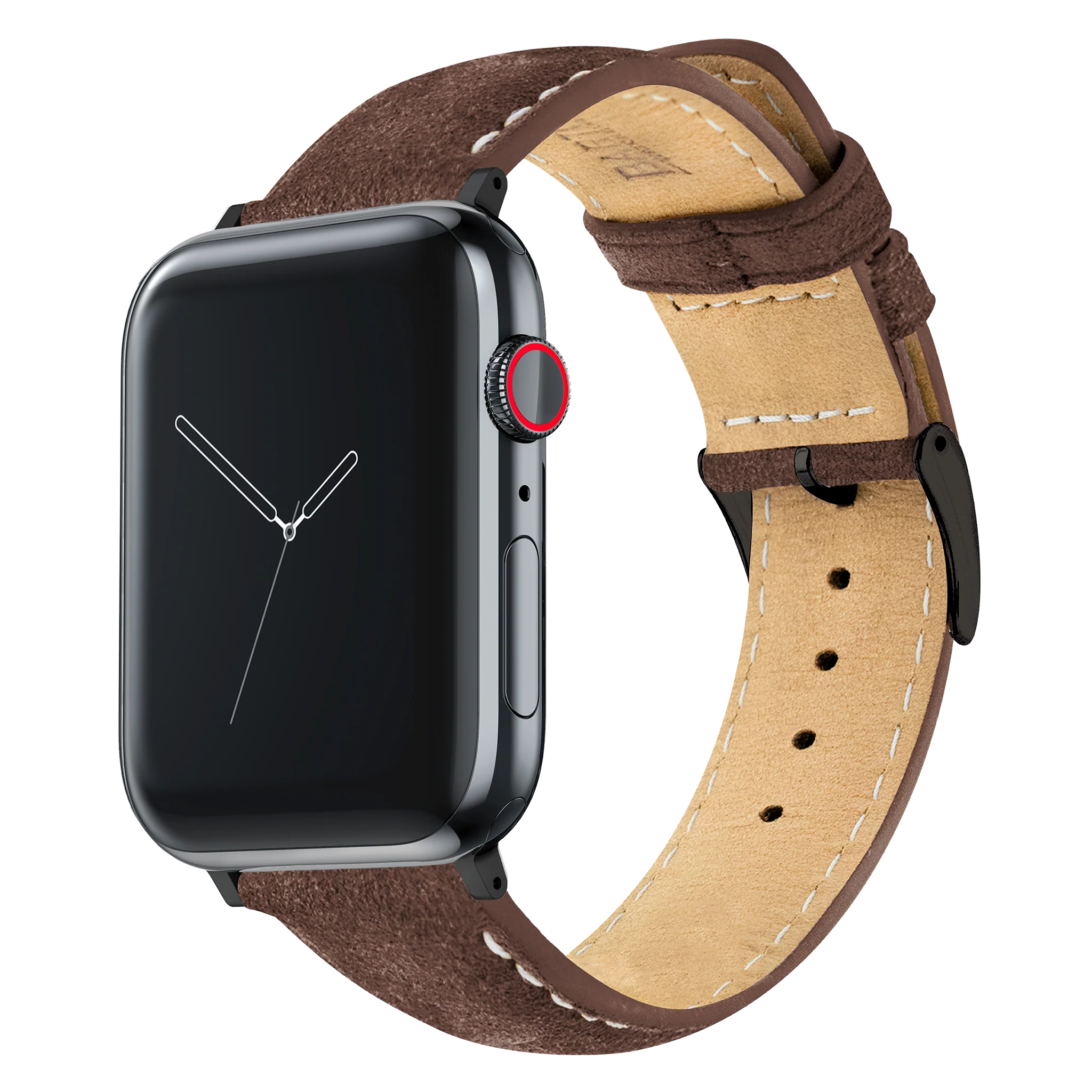 Apple Watch Root Brown Italian Suede Linen White Stitching Watch Band - Image 3