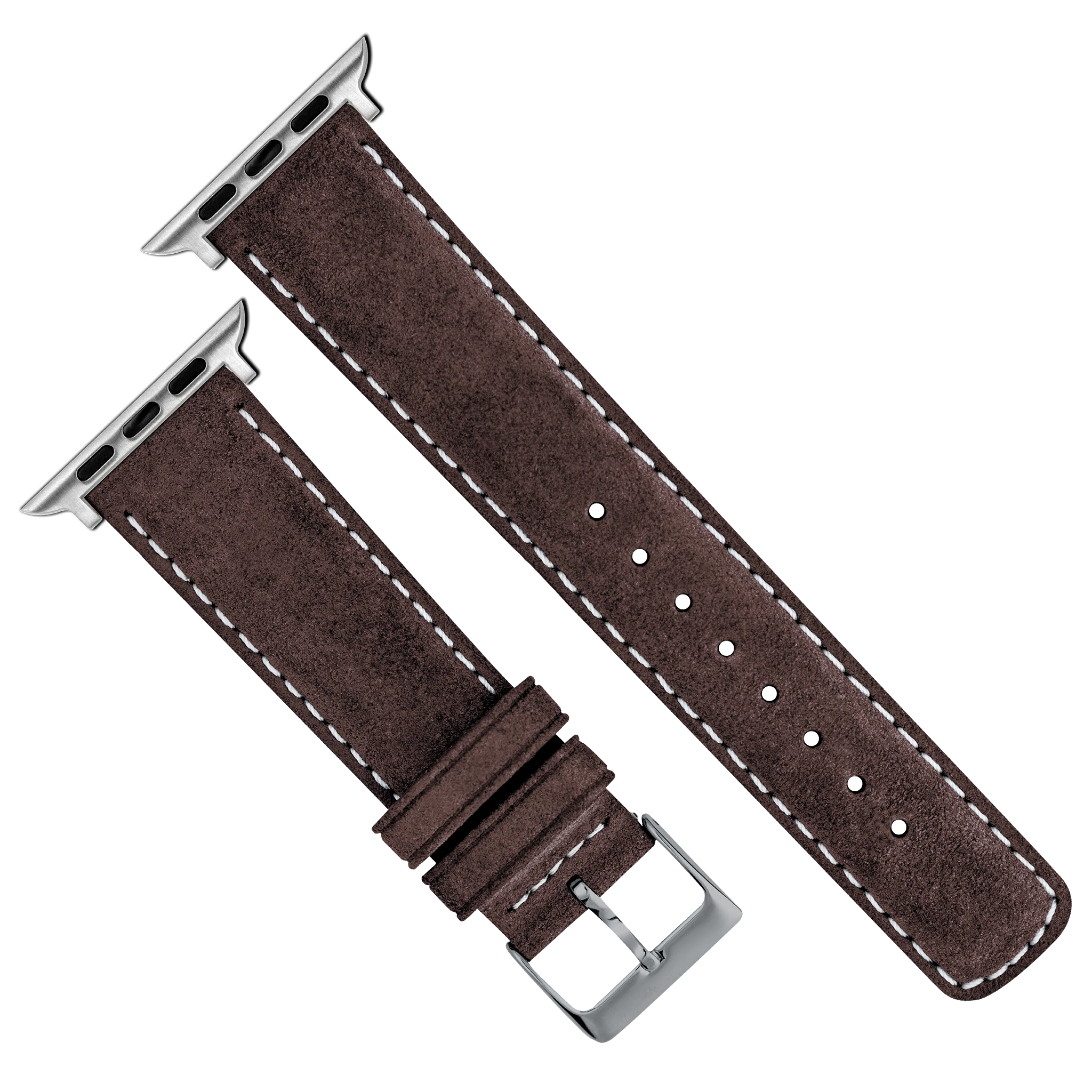 Apple Watch Root Brown Italian Suede Linen White Stitching Watch Band - Image 5