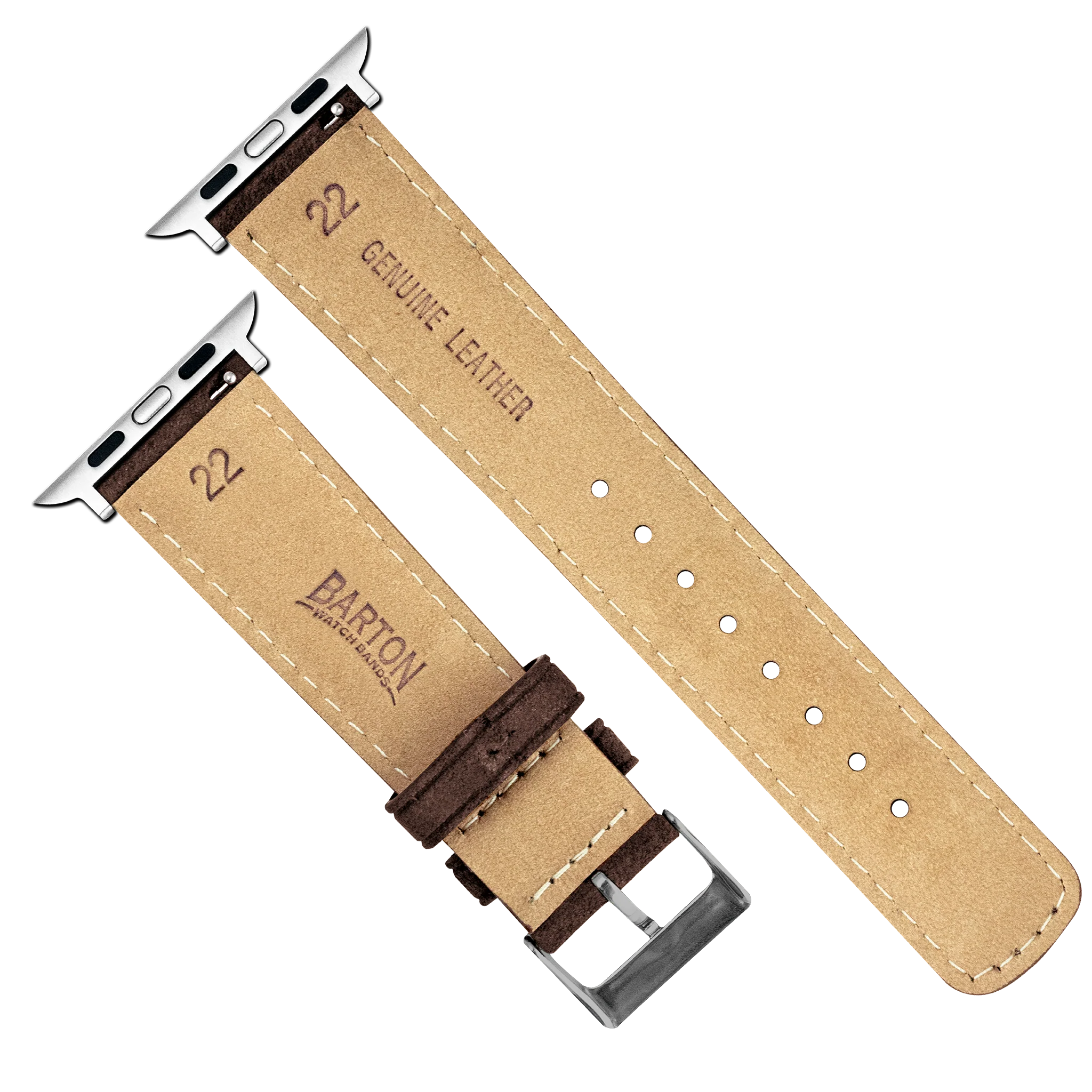 Apple Watch Root Brown Italian Suede Linen White Stitching Watch Band - Image 6