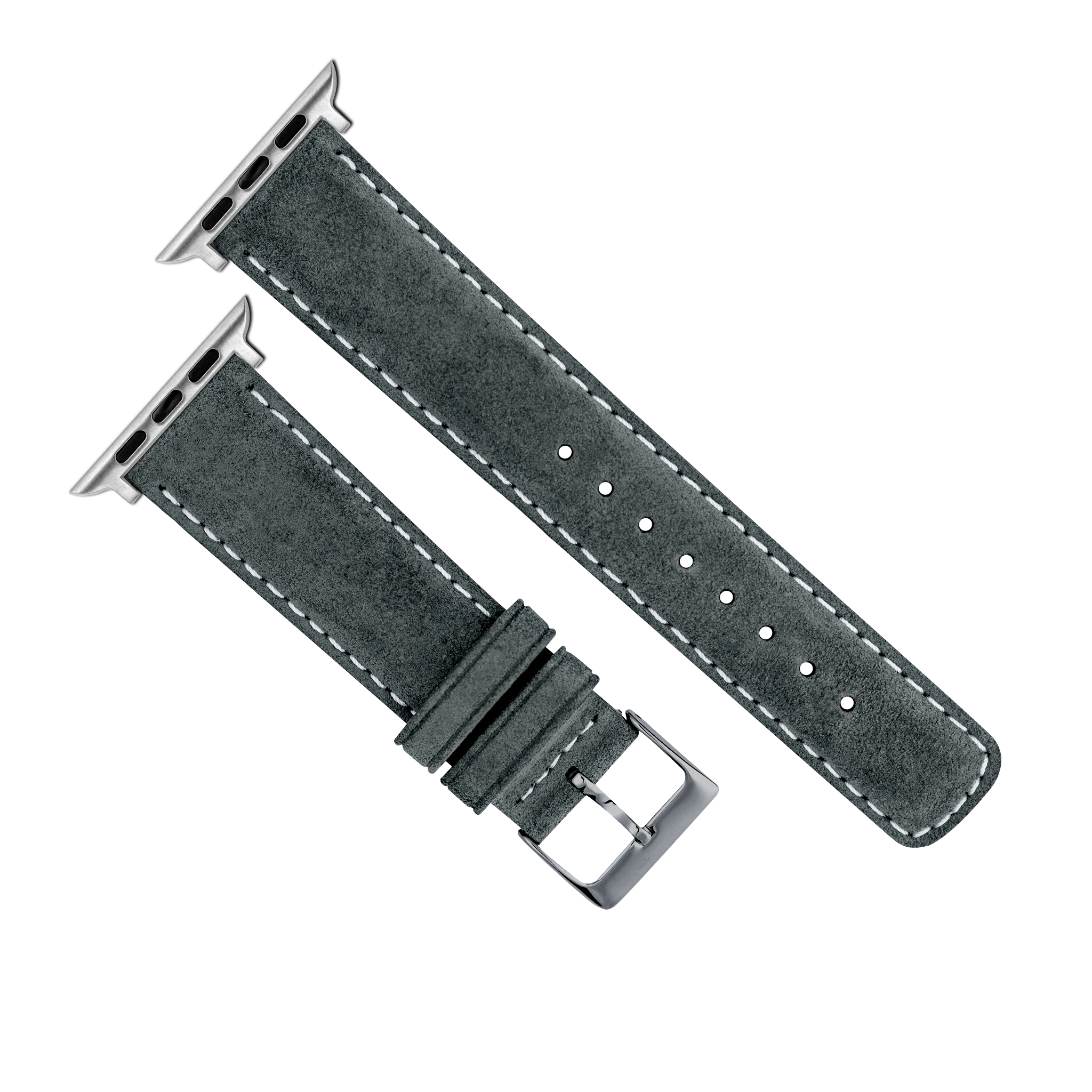 Apple Watch Slate Grey Italian Suede Linen White Stitching Watch Band - Image 5