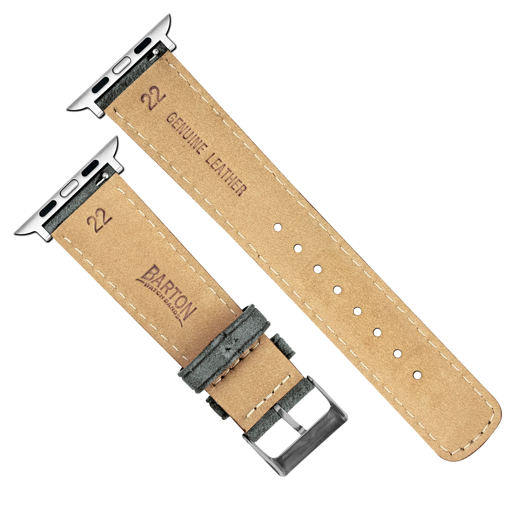 Apple Watch Slate Grey Italian Suede Linen White Stitching Watch Band - Image 7