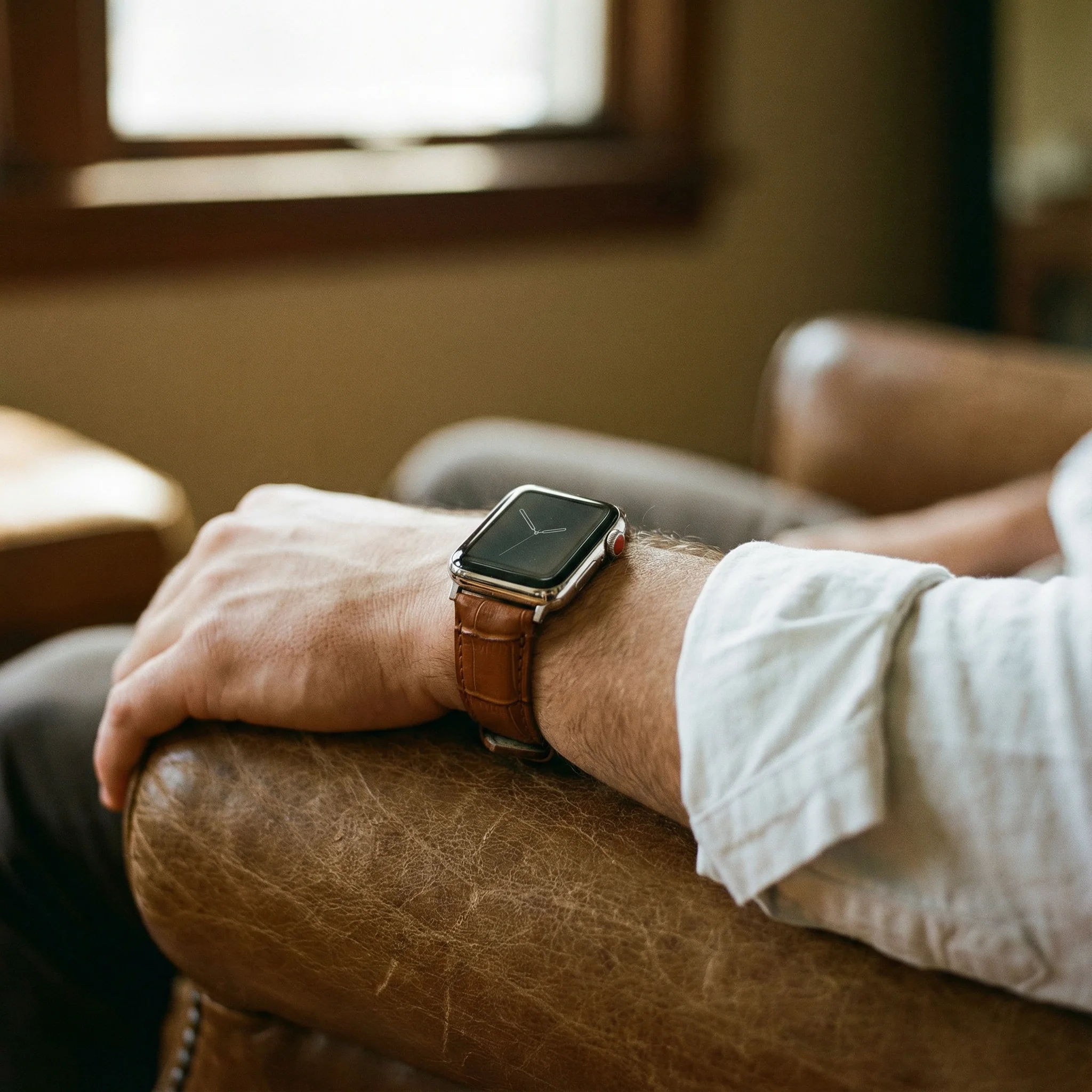 Apple Watch Toffee Brown Alligator Grain Leather Watch Band - Image 2