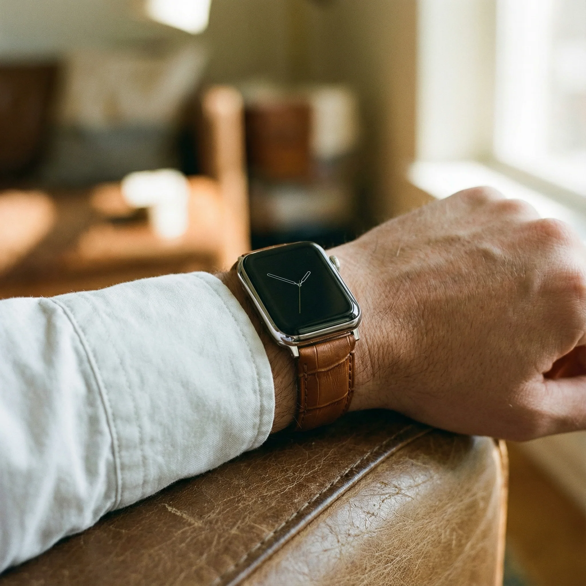Apple Watch Toffee Brown Alligator Grain Leather Watch Band - Image 4