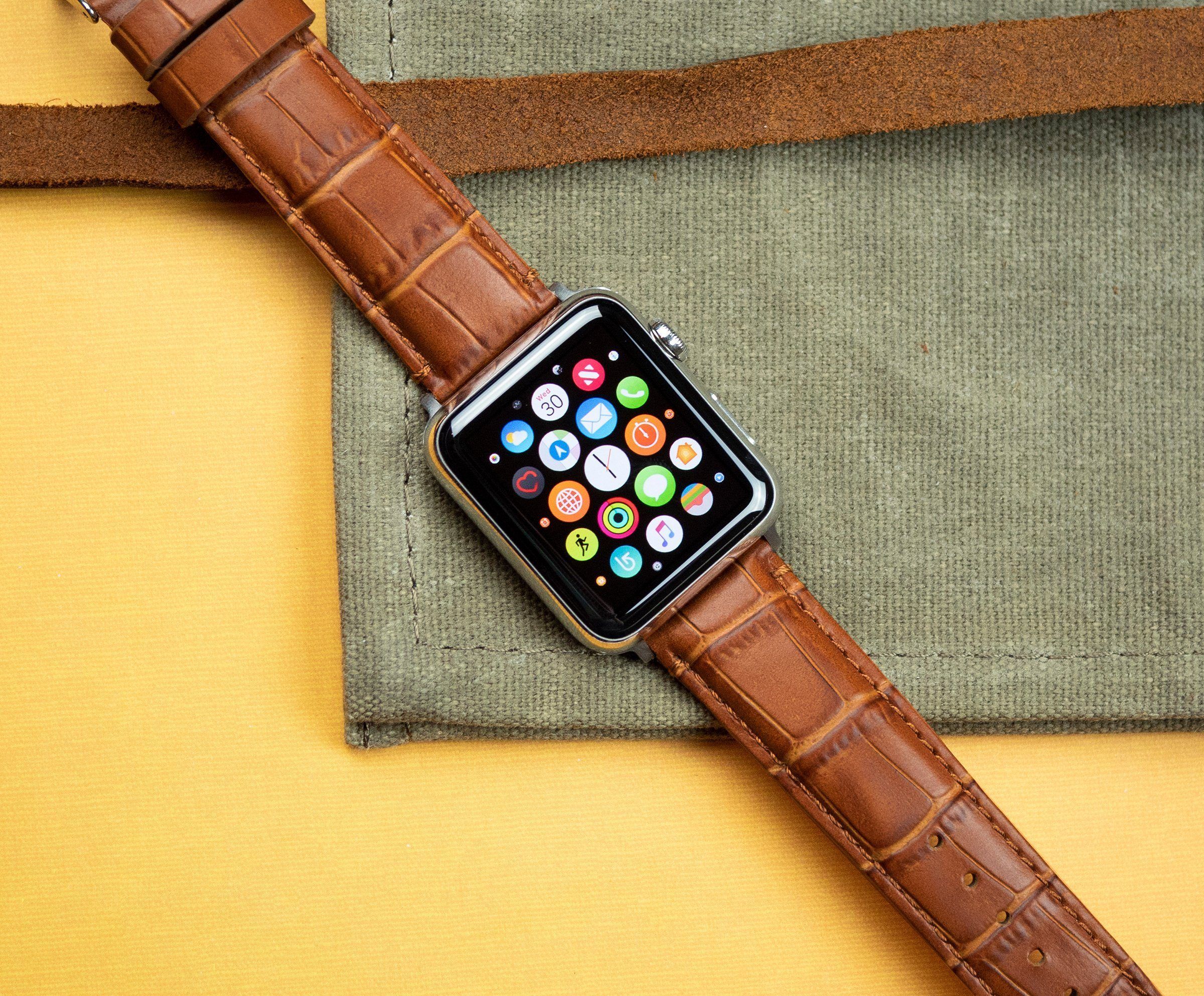 Apple Watch Toffee Brown Alligator Grain Leather Watch Band - Image 8