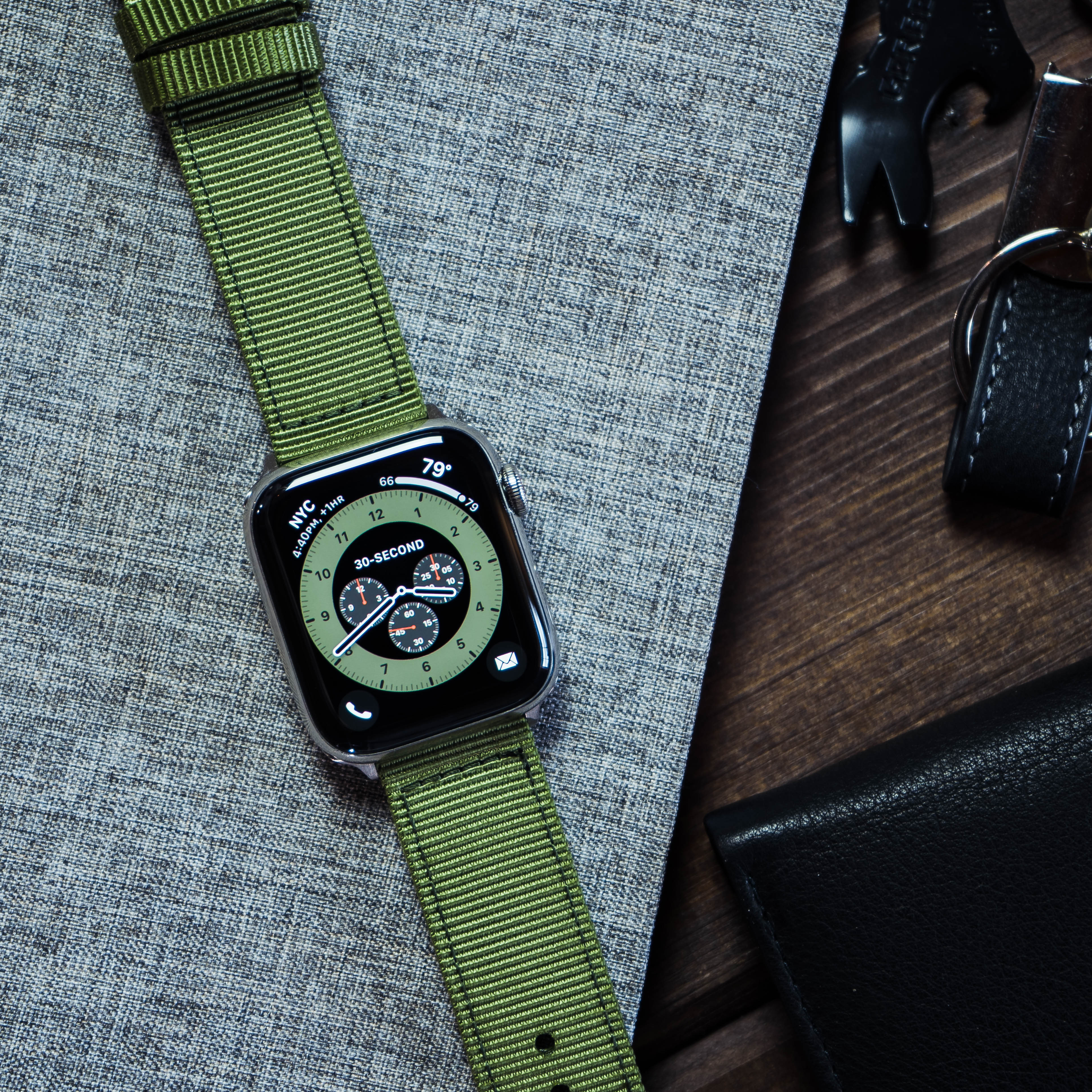 Apple Watch Two Piece NATO® style Army Green Watch Band - Image 3