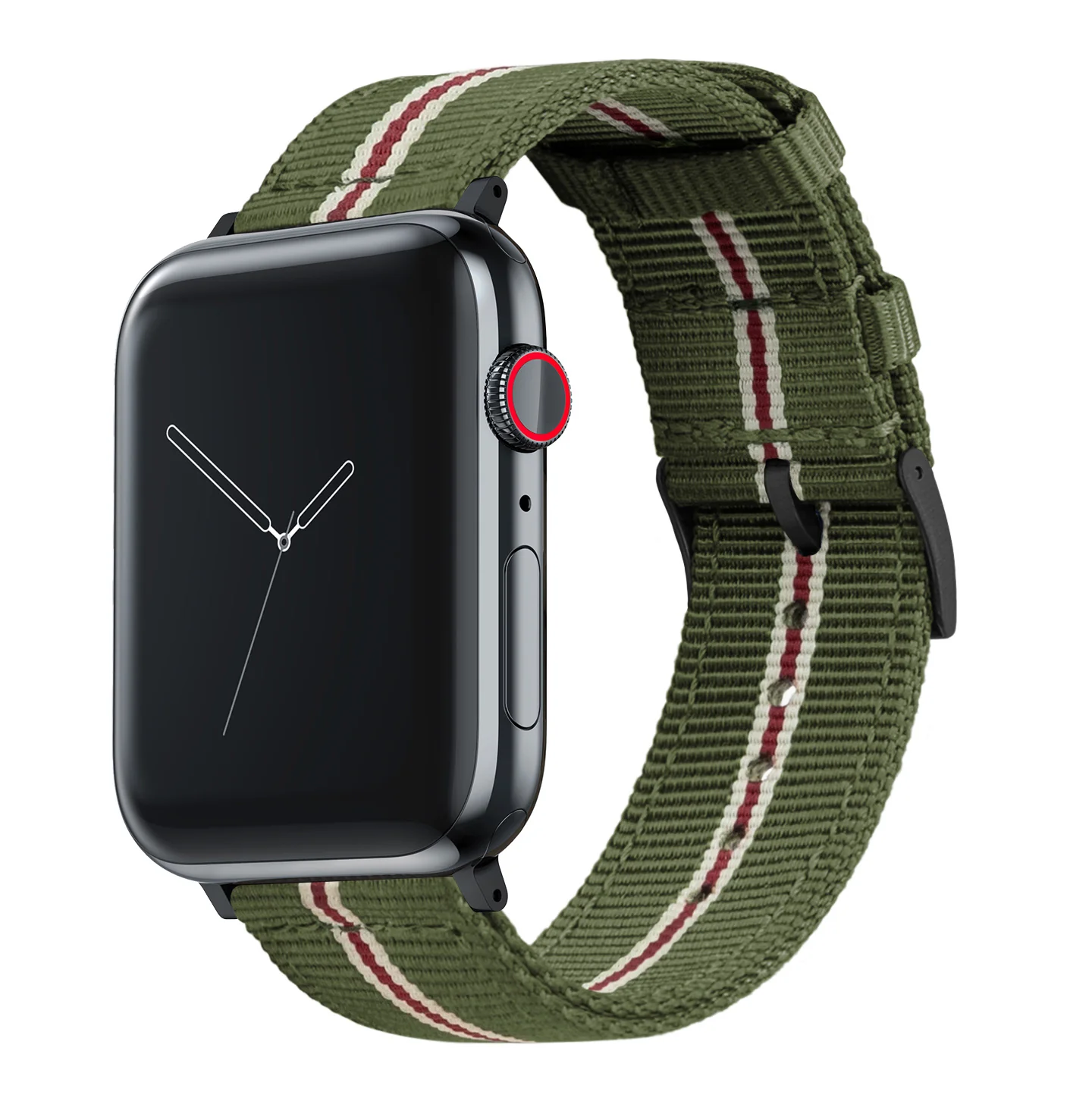 Apple Watch Two Piece NATO® style Army Green Crimson Watch Band - Image 2