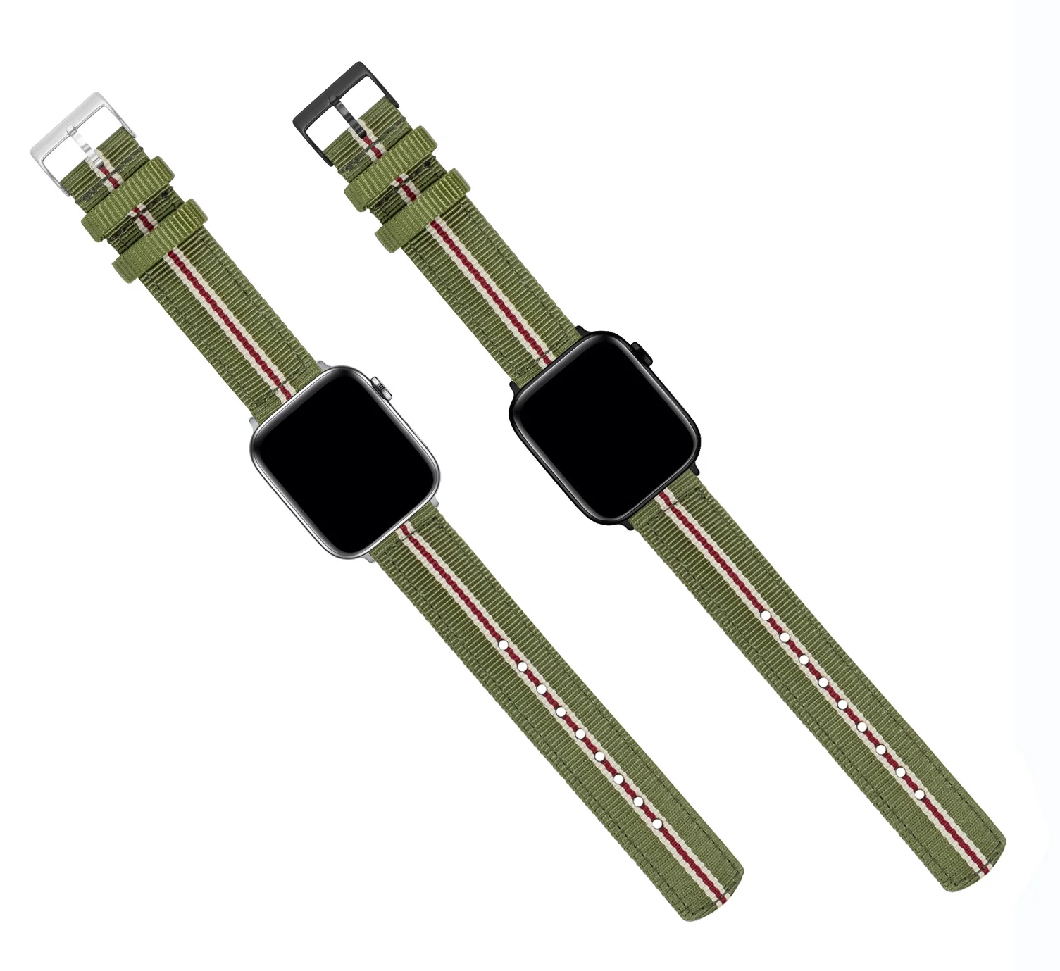 Apple Watch Two Piece NATO® style Army Green Crimson Watch Band - Image 4
