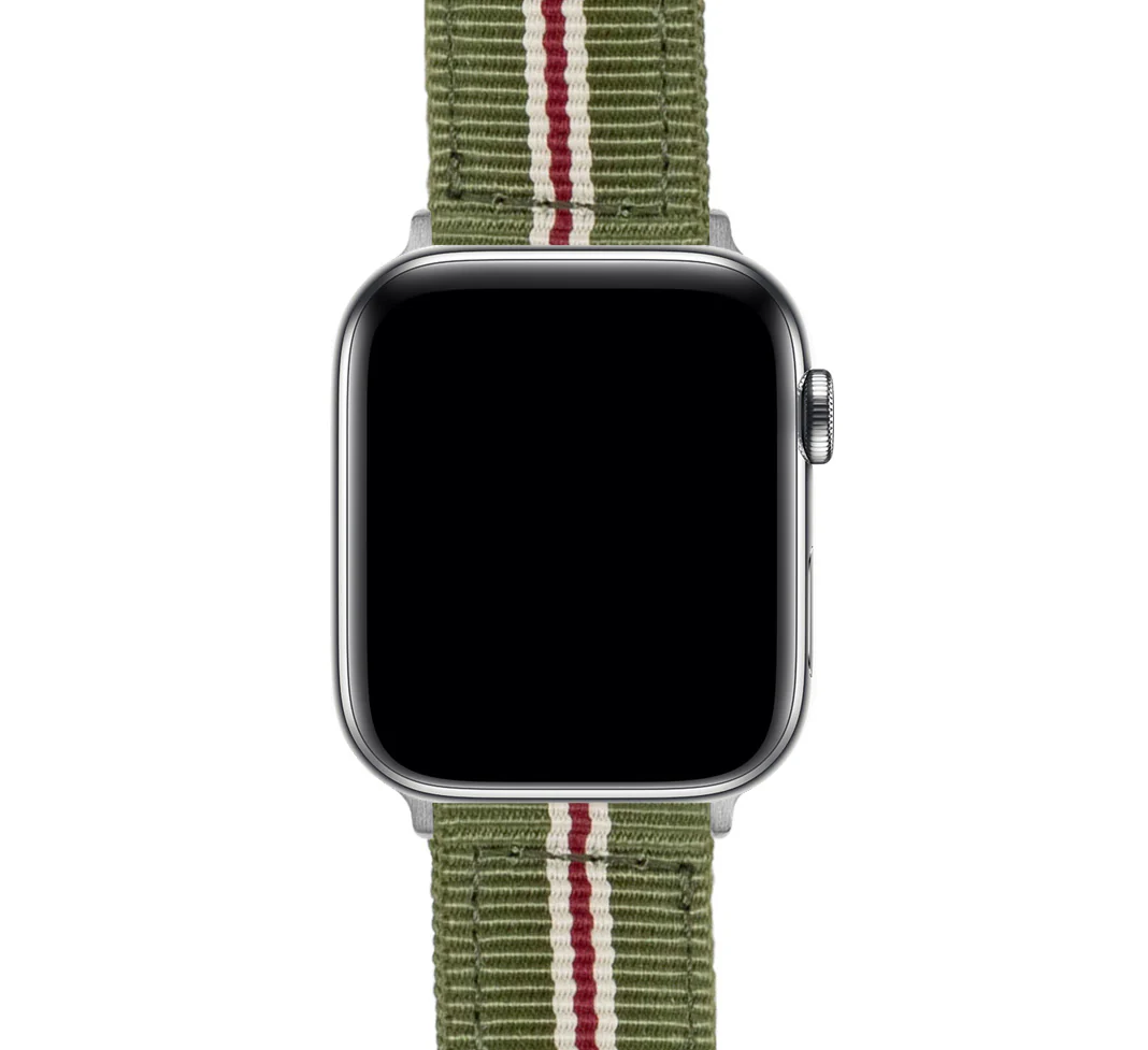 Apple Watch Two Piece NATO® style Army Green Crimson Watch Band - Image 5