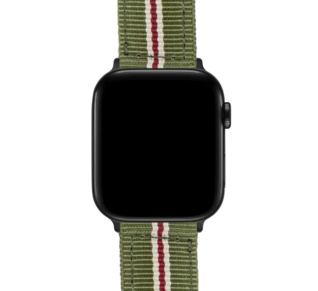 Apple Watch Two Piece NATO® style Army Green Crimson Watch Band - Image 6