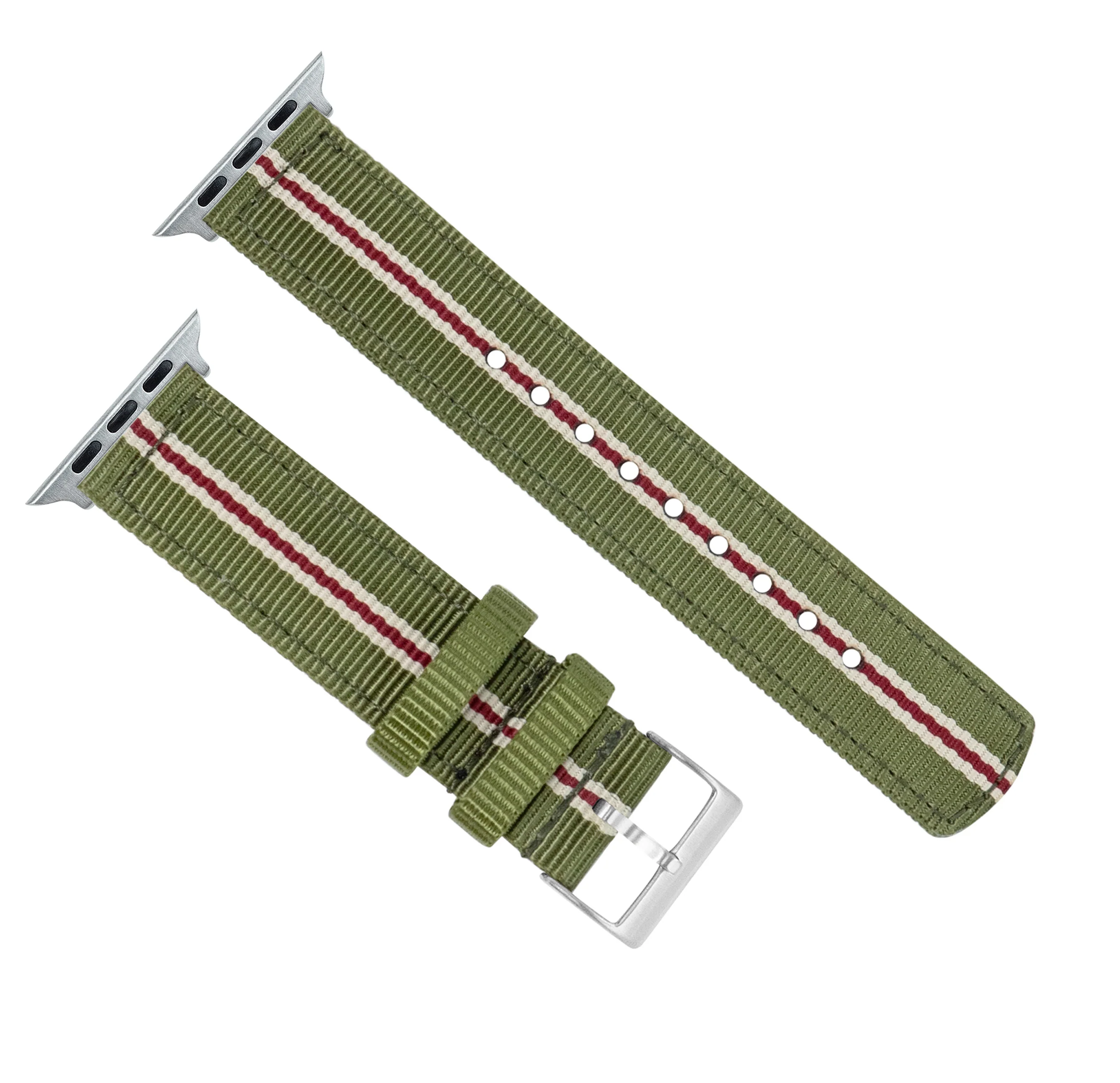 Apple Watch Two Piece NATO® style Army Green Crimson Watch Band - Image 7