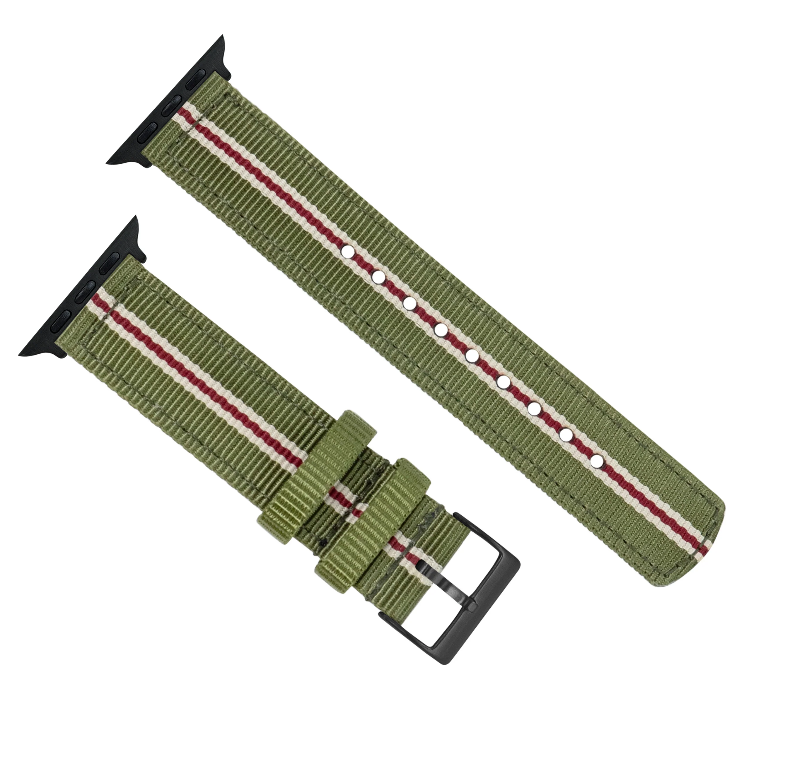 Apple Watch Two Piece NATO® style Army Green Crimson Watch Band - Image 8