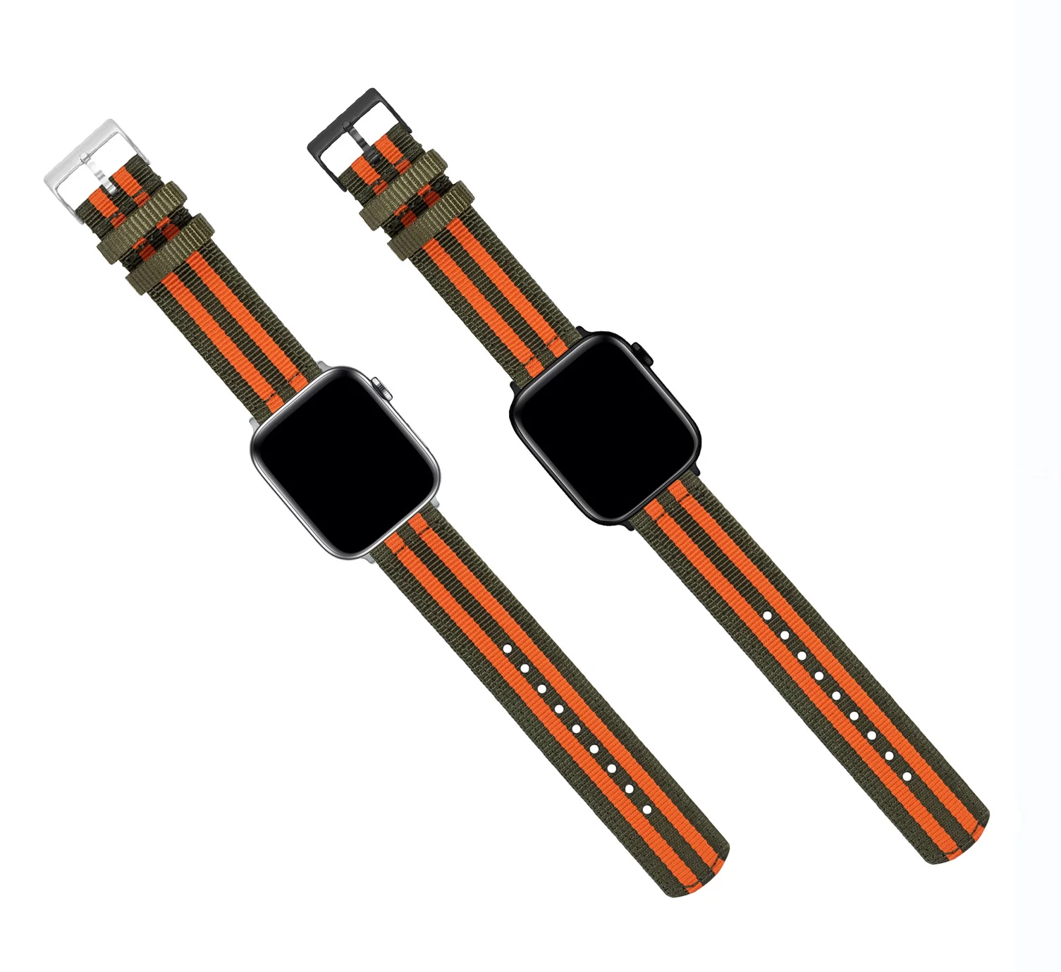 Apple Watch Two Piece NATO® style Army Green Orange Watch Band - Image 4