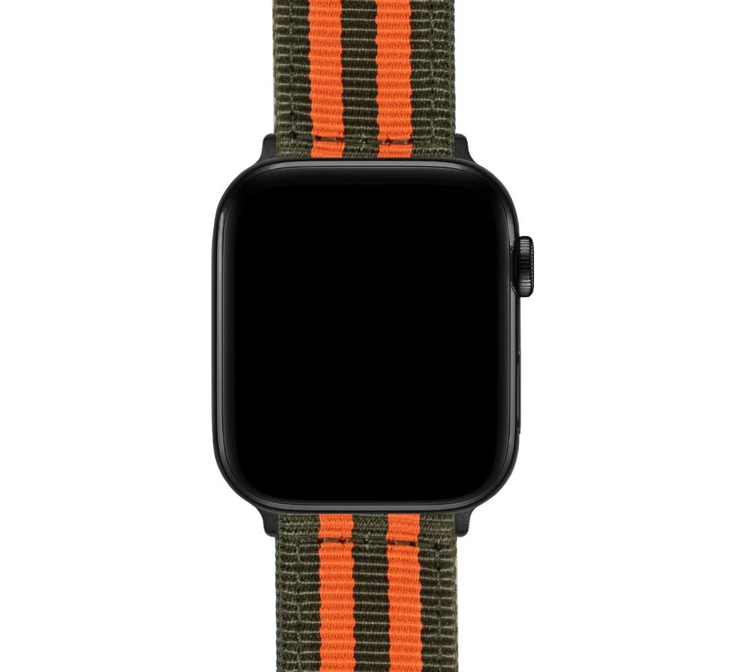 Apple Watch Two Piece NATO® style Army Green Orange Watch Band - Image 5