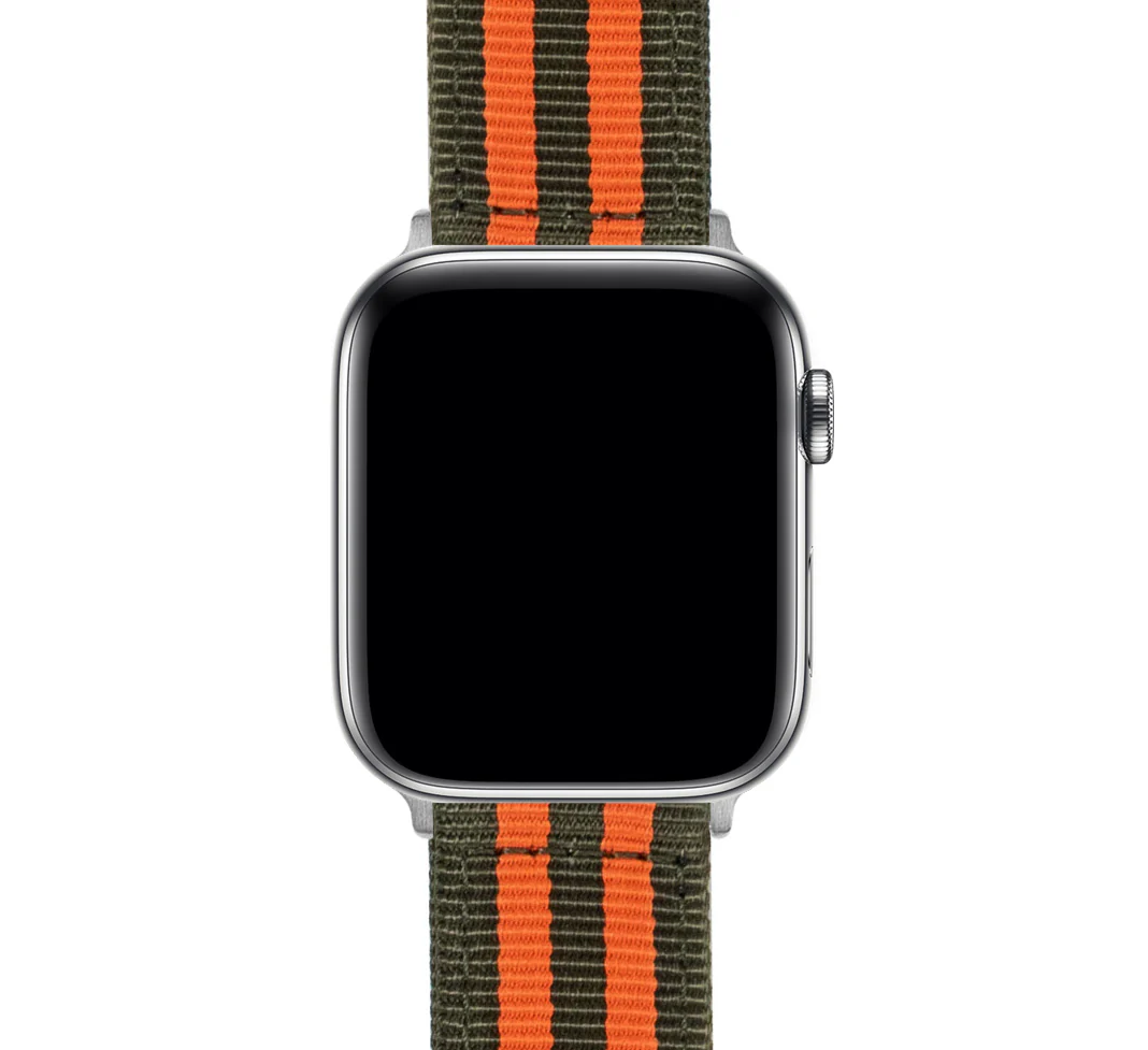 Apple Watch Two Piece NATO® style Army Green Orange Watch Band - Image 6