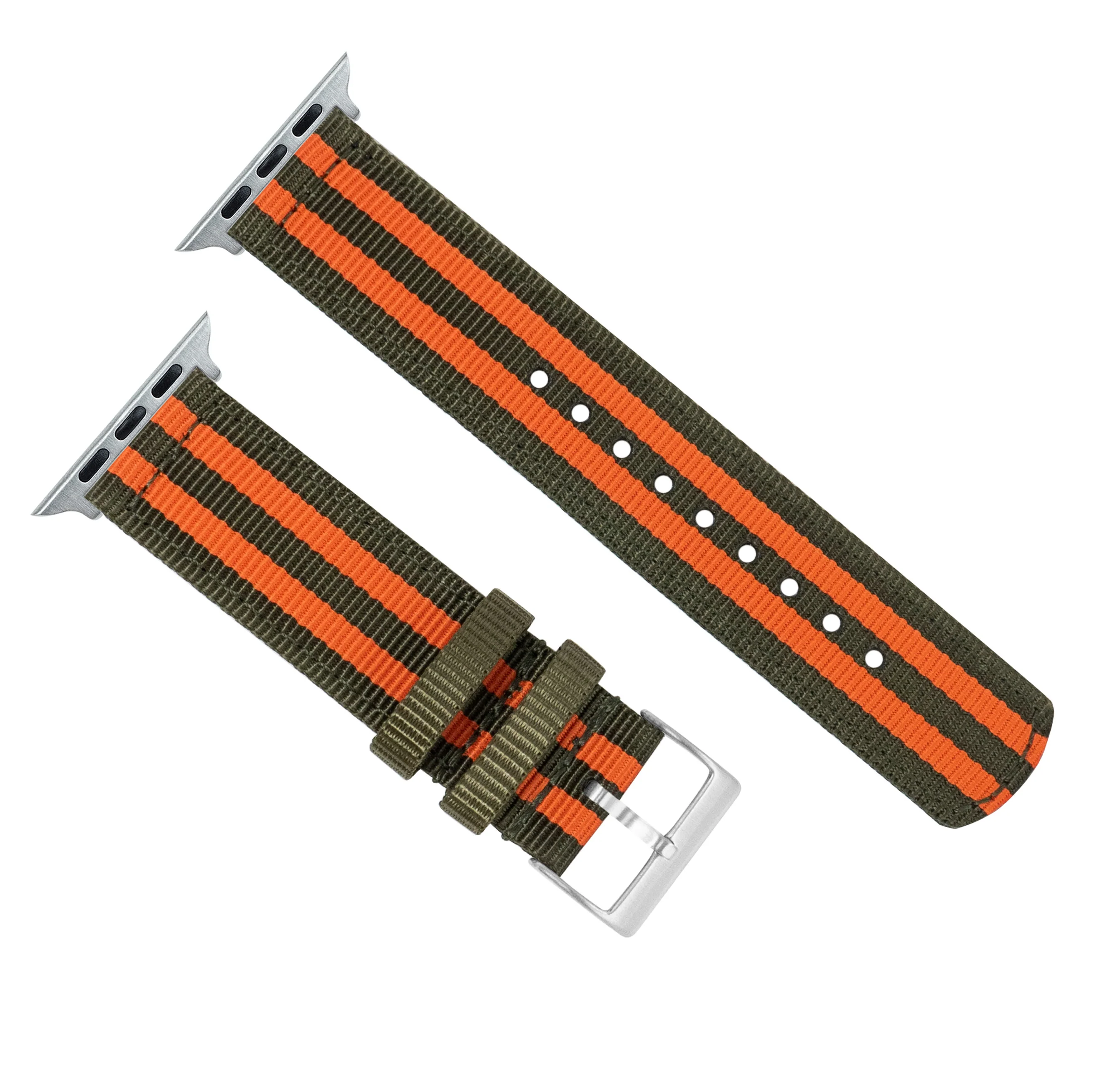 Apple Watch Two Piece NATO® style Army Green Orange Watch Band - Image 7